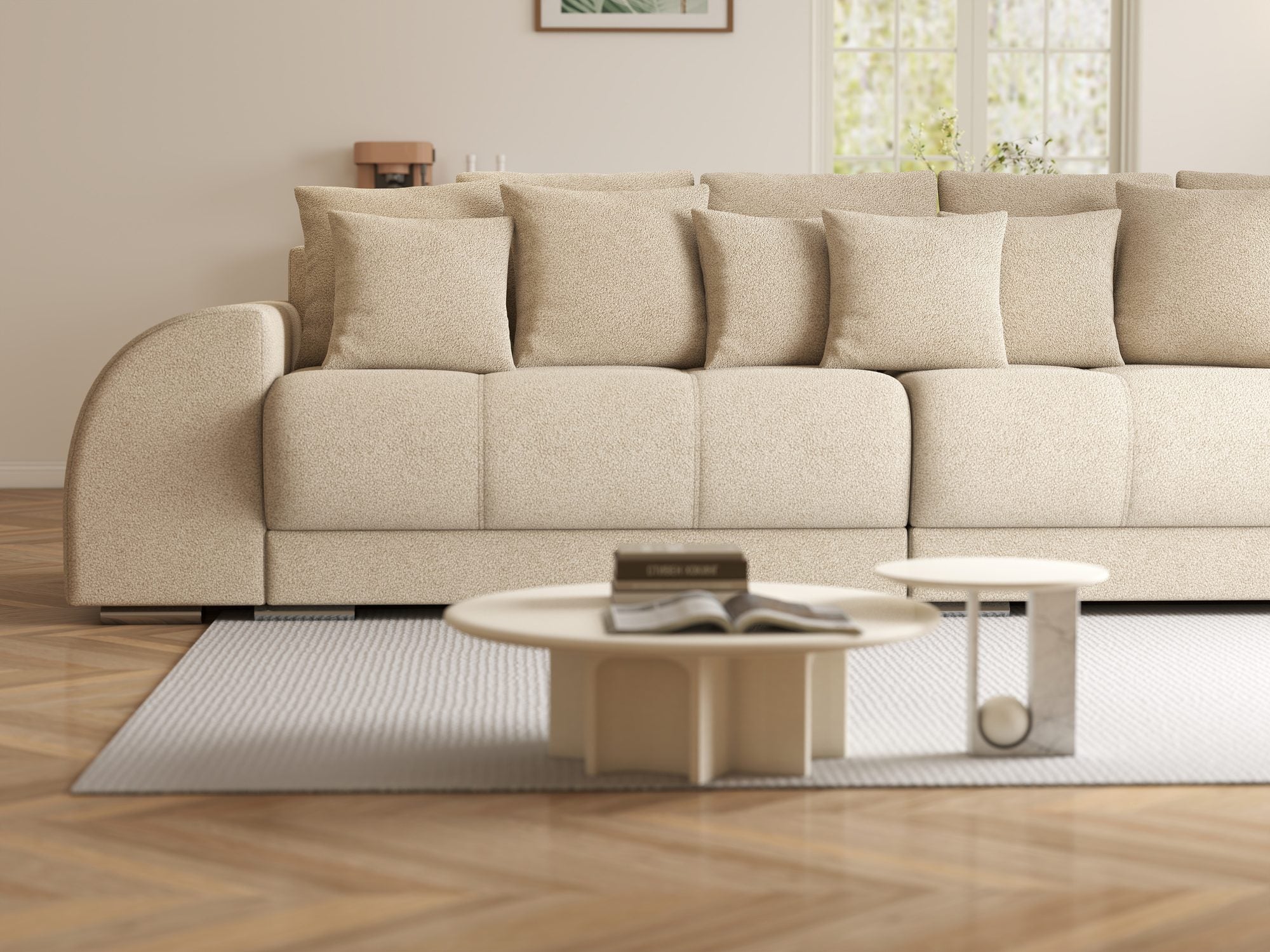 Canapea extensibilă dumonde cu 2 lăzi de depozitare si sezut confortabil din spuma high-density, Verona Quelle Bej 05 310x100 cm