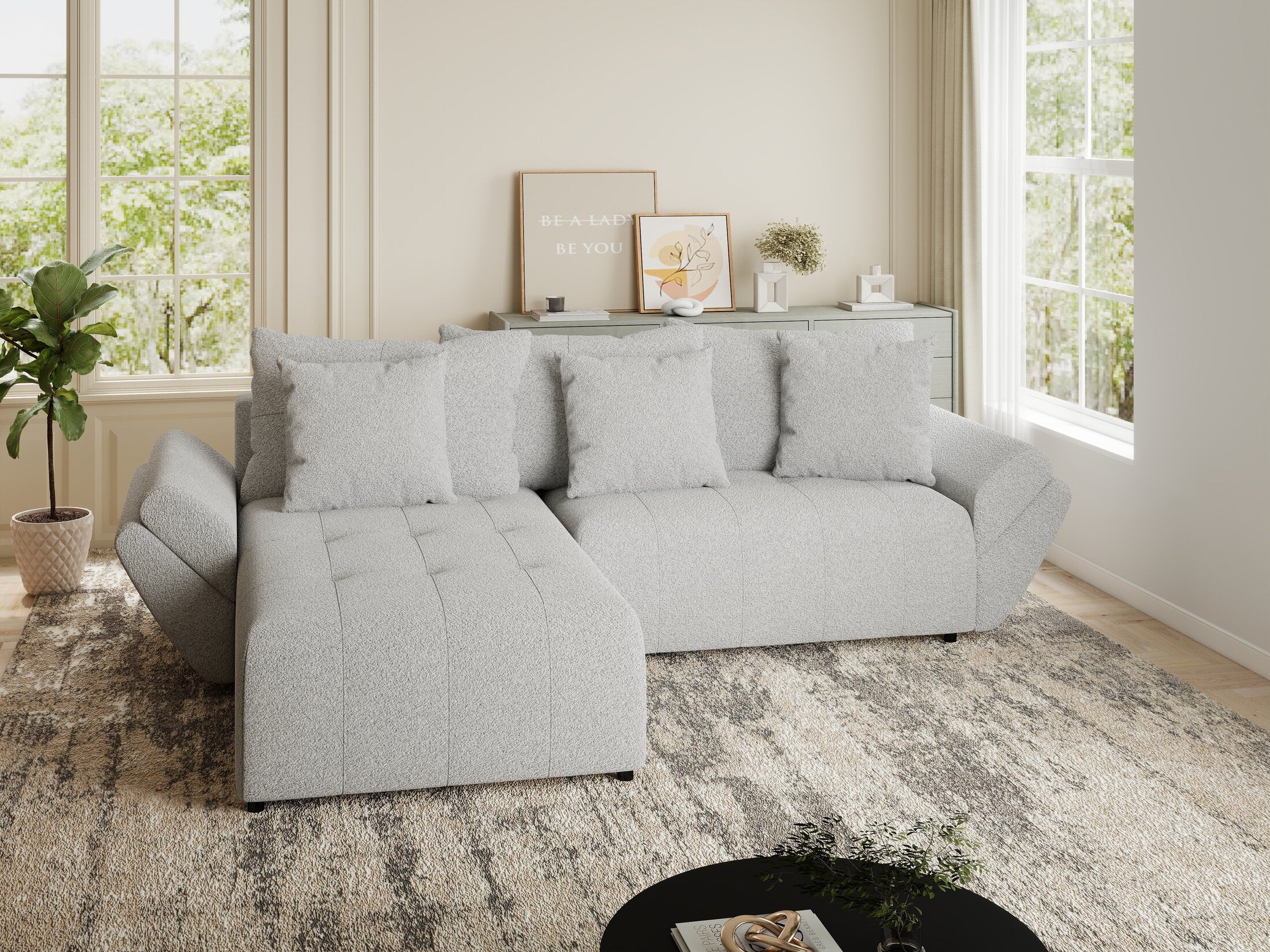 Colțar extensibil dumonde cu ladă de depozitare si sezut confortabil din spuma HR, Berlin Euphoria Gri 280x185 cm