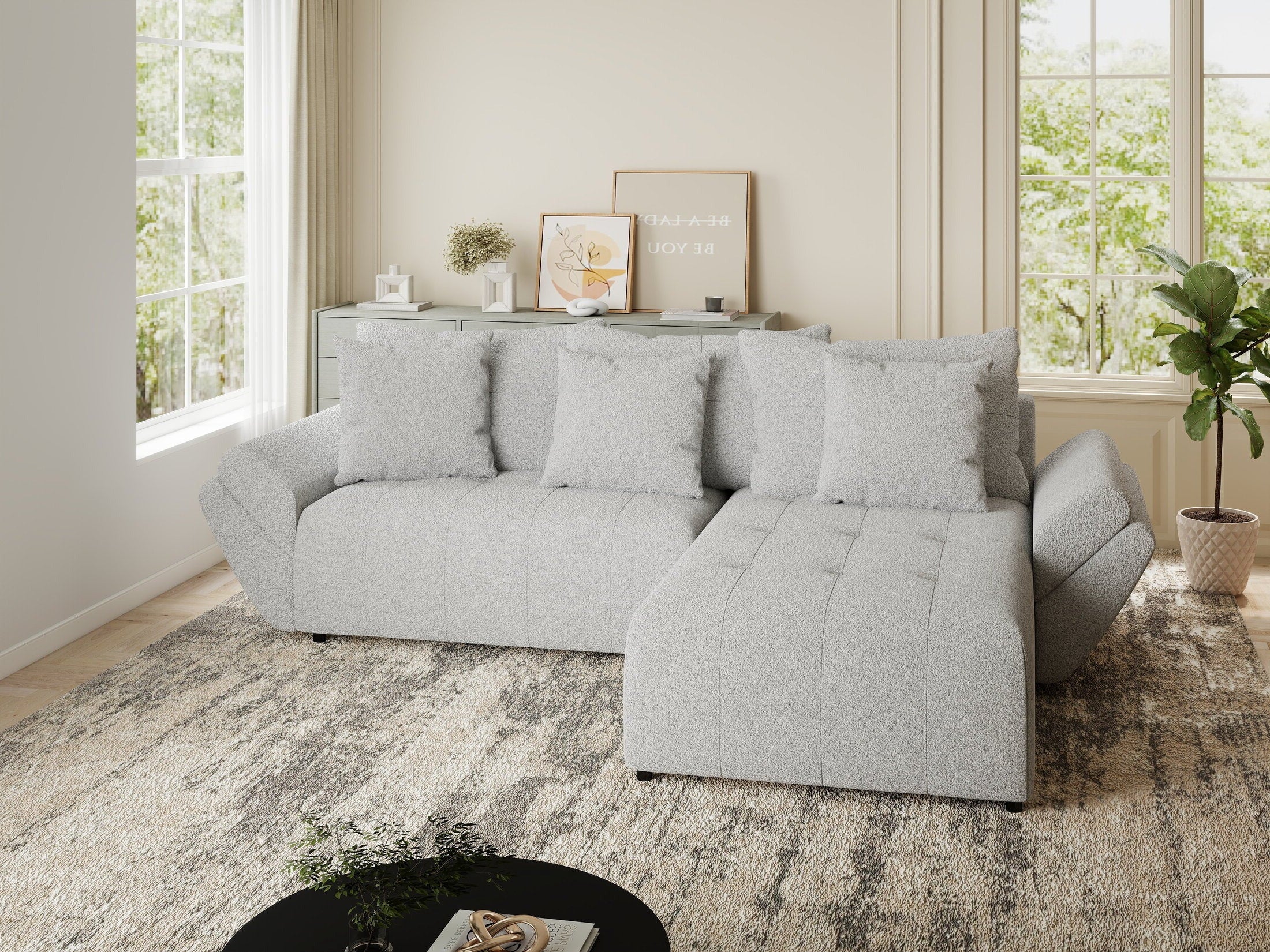 Colțar extensibil dumonde cu ladă de depozitare si sezut confortabil din spuma HR, Berlin Euphoria Gri 280x185 cm II