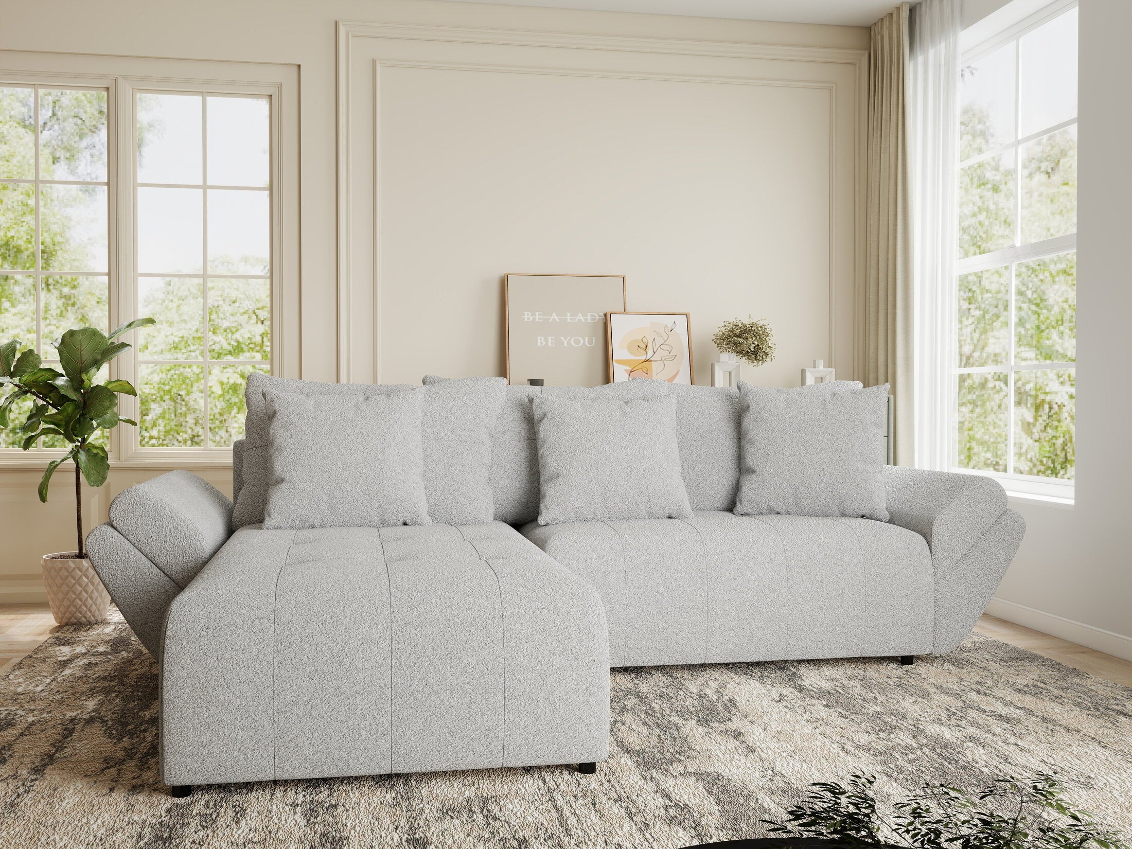 Colțar extensibil dumonde cu ladă de depozitare si sezut confortabil din spuma HR, Berlin Euphoria Gri 280x185 cm