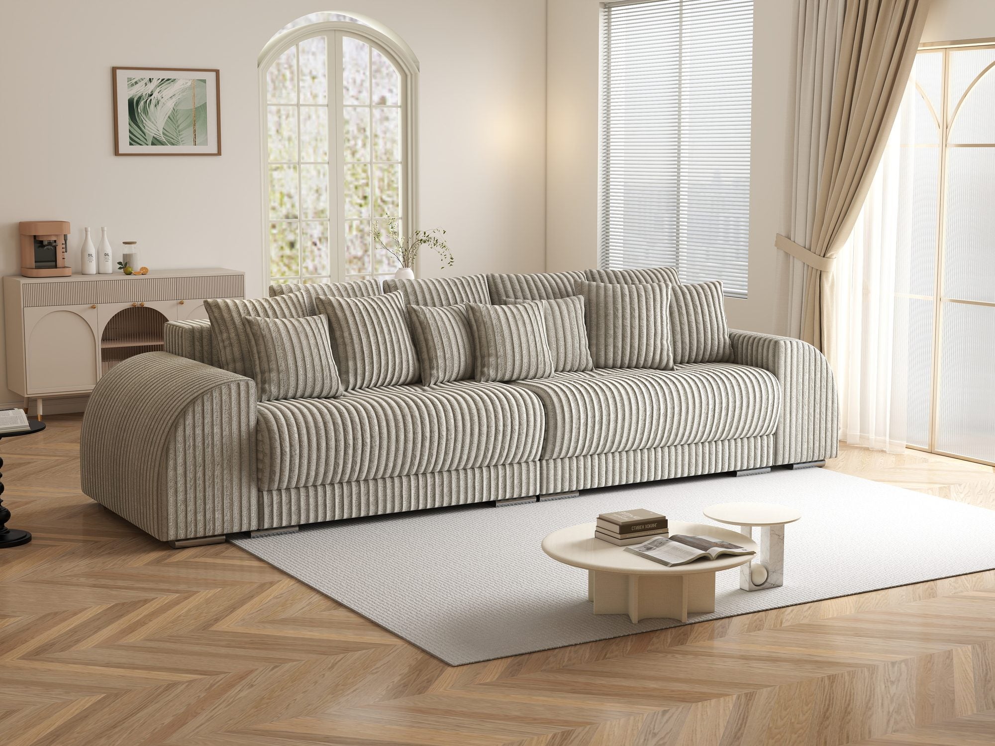 Canapea extensibilă dumonde cu 2 lăzi de depozitare si sezut confortabil din spuma high-density, Verona Tilia Gri- Bej 11 310x100 cm