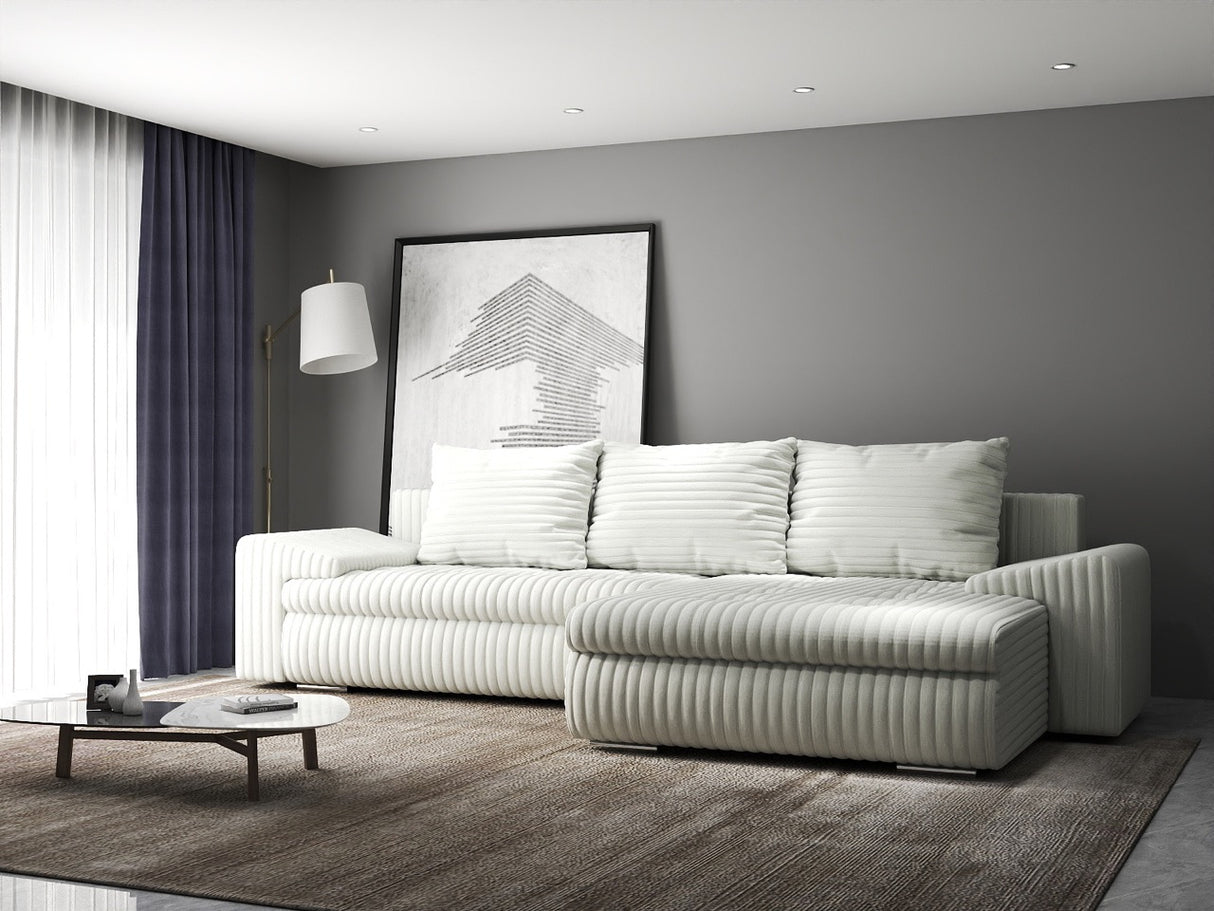 Colțar extensibil dumonde cu ladă de depozitare si sezut confortabil din spuma HR, Leonardo Ambience Alb 255x193 cm II