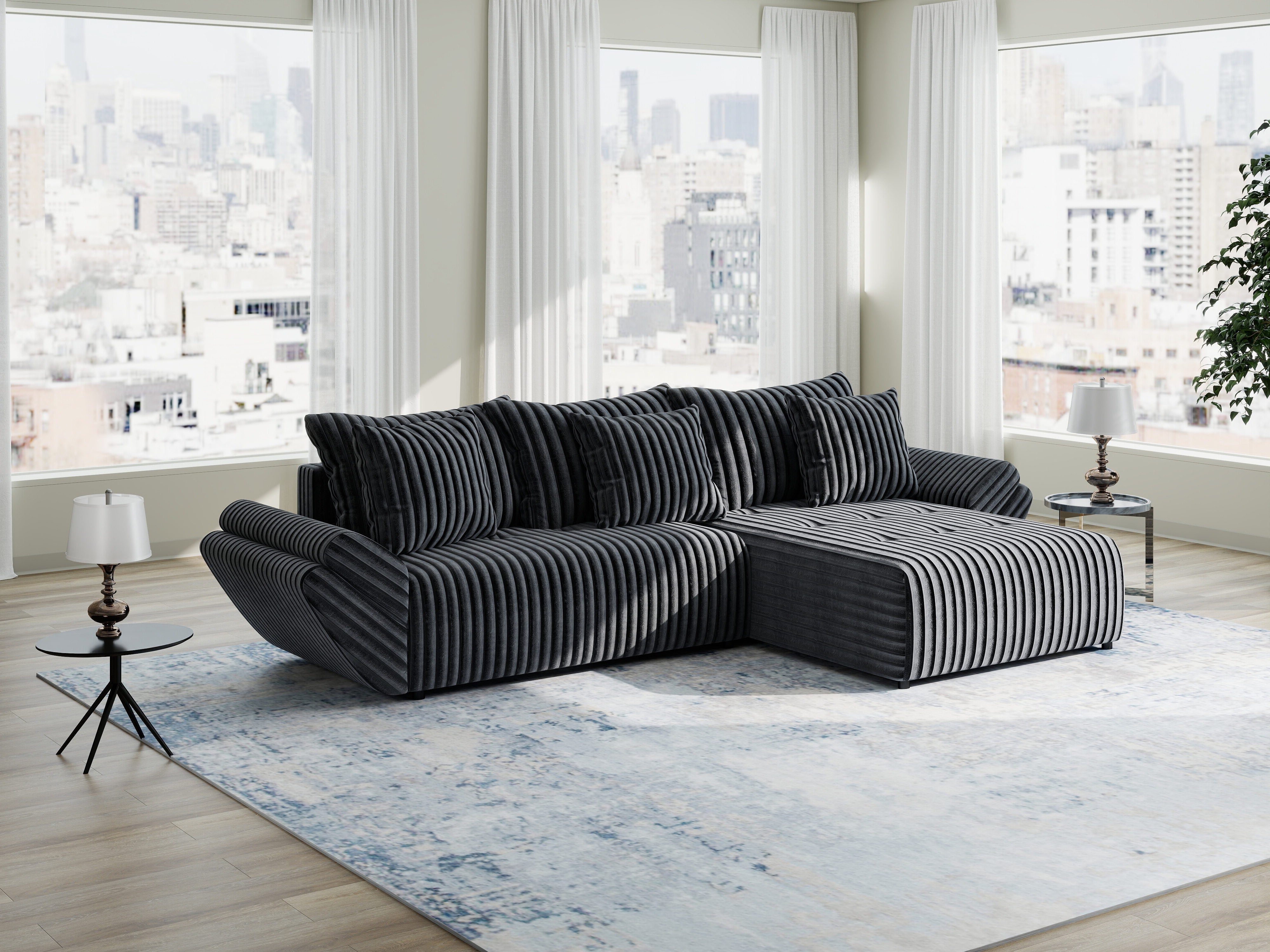 Colțar extensibil dumonde cu ladă de depozitare si sezut confortabil din spuma HR, Berlin Ambience Gri 280x185 cm II