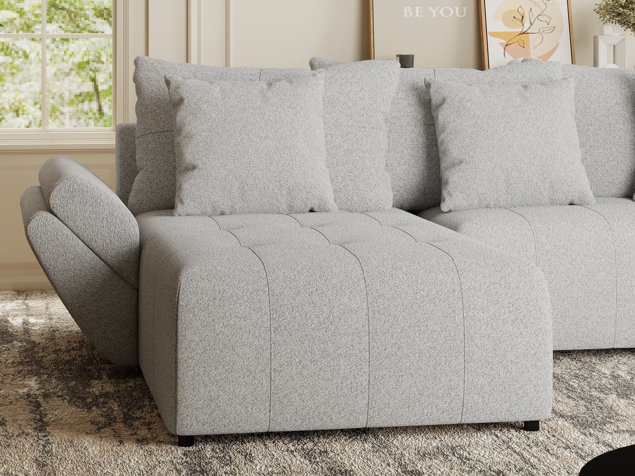 Colțar extensibil dumonde cu ladă de depozitare si sezut confortabil din spuma HR, Berlin Euphoria Gri 280x185 cm