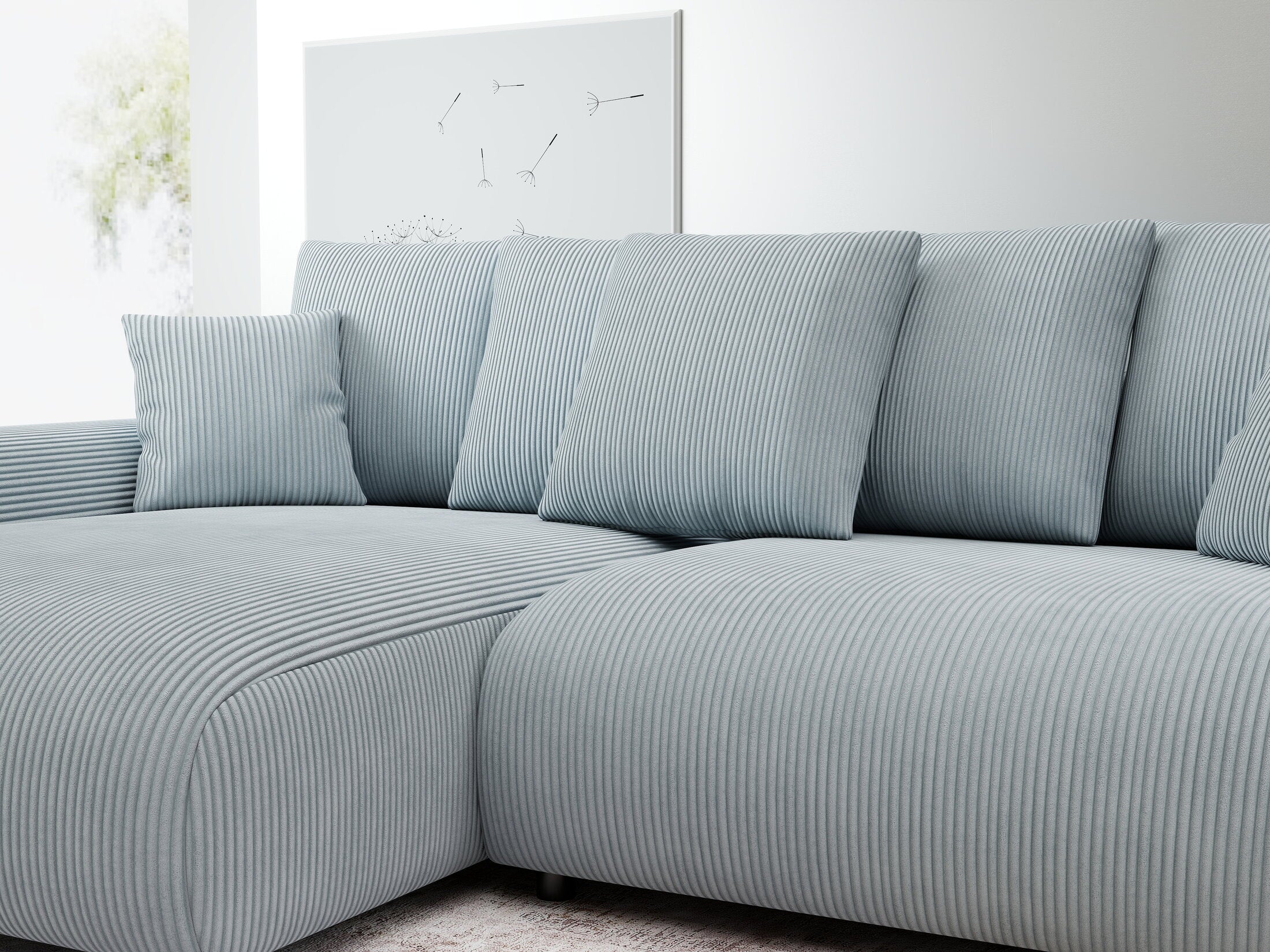 Colțar extensibil dumonde cu ladă de depozitare și șezut confortabil din spumă HR, Luma Zoom Gri Mint 255x168 cm