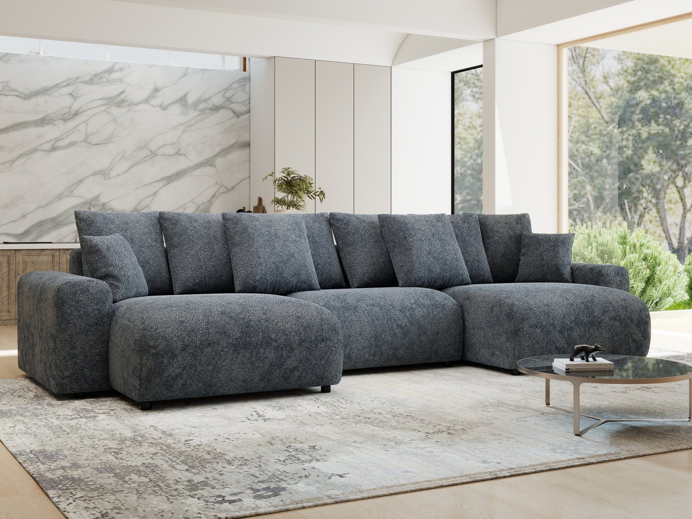 Colțar extensibil dumonde cu ladă de depozitare si sezut confortabil din spuma HR, Luma U Euphoria Gri Grafit 336x140 cm