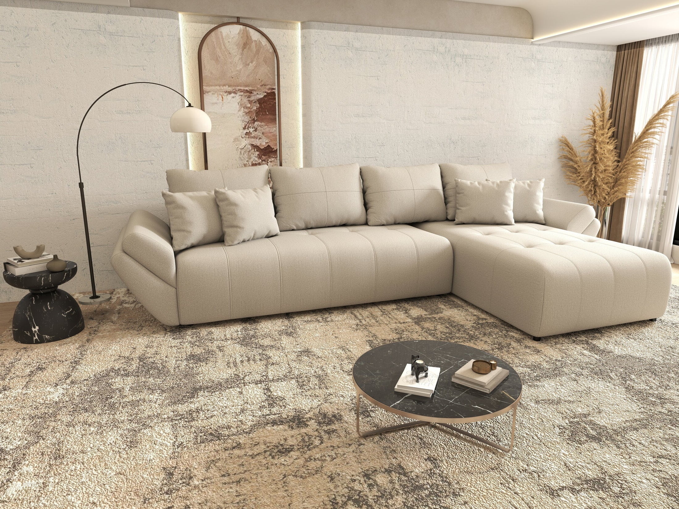 Colțar extensibil dumonde cu ladă de depozitare Berlin XL Enjoy Beige 350x185 cm II
