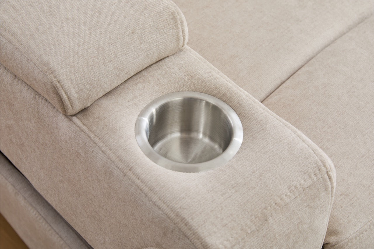 Canapea 3 locuri cu 2 reclinere electrice, masuta, USB-C, suport pahare, lumini de citire, lumini LED, Torven 216x96cm