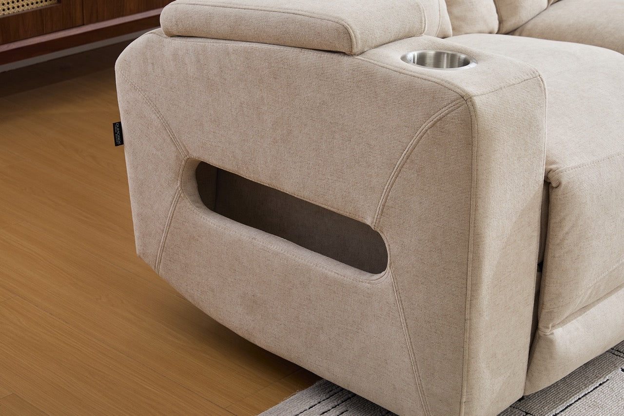 Canapea 3 locuri cu 2 reclinere electrice, masuta, USB-C, suport pahare, lumini de citire, lumini LED, Torven 216x96cm