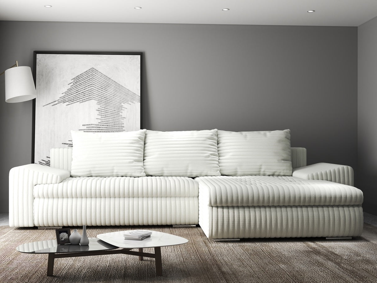 Colțar extensibil dumonde cu ladă de depozitare si sezut confortabil din spuma HR, Leonardo Ambience Alb 255x193 cm II