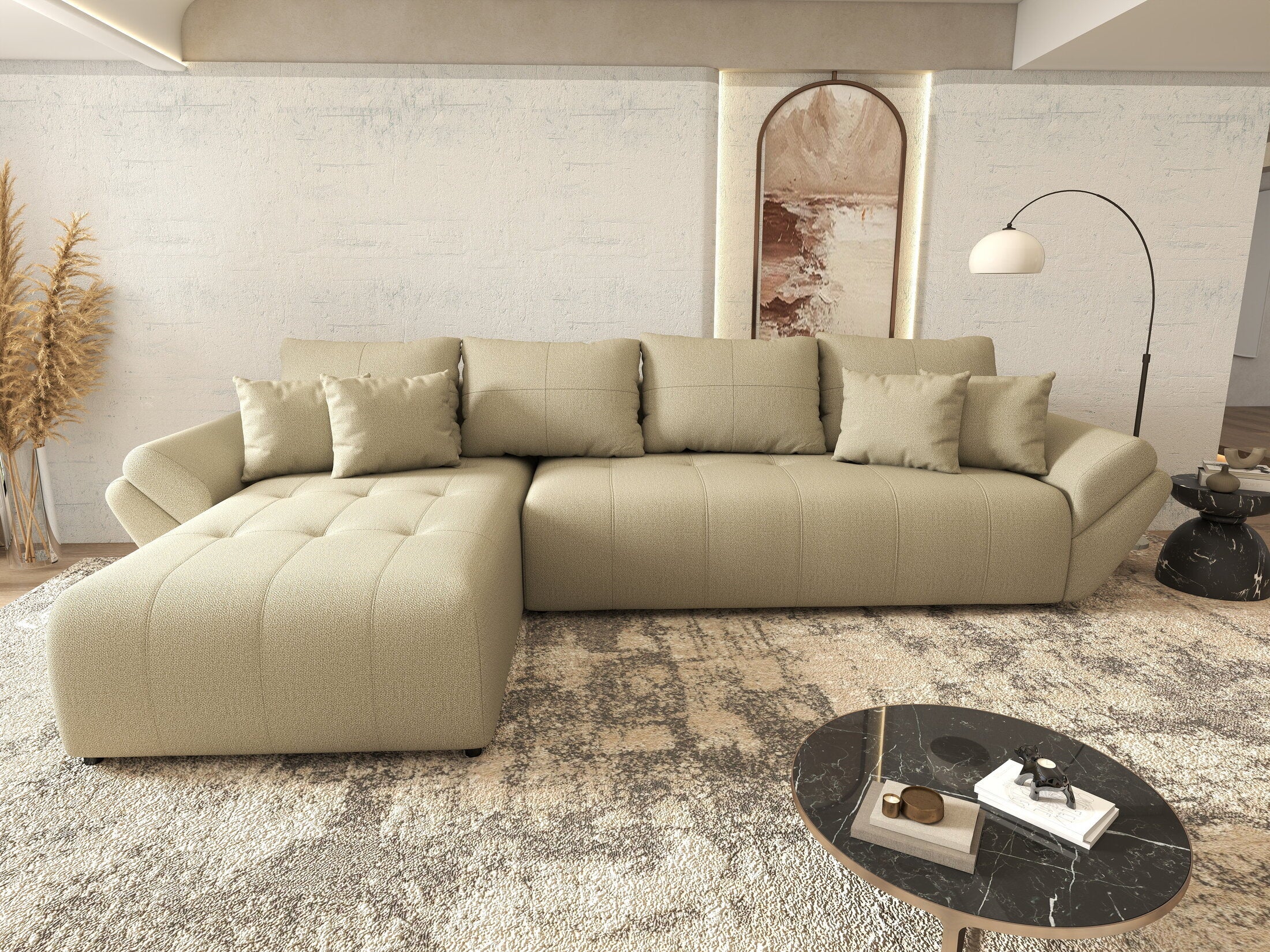 Colțar extensibil dumonde cu ladă de depozitare Berlin XL Enjoy Camel 350x185 cm