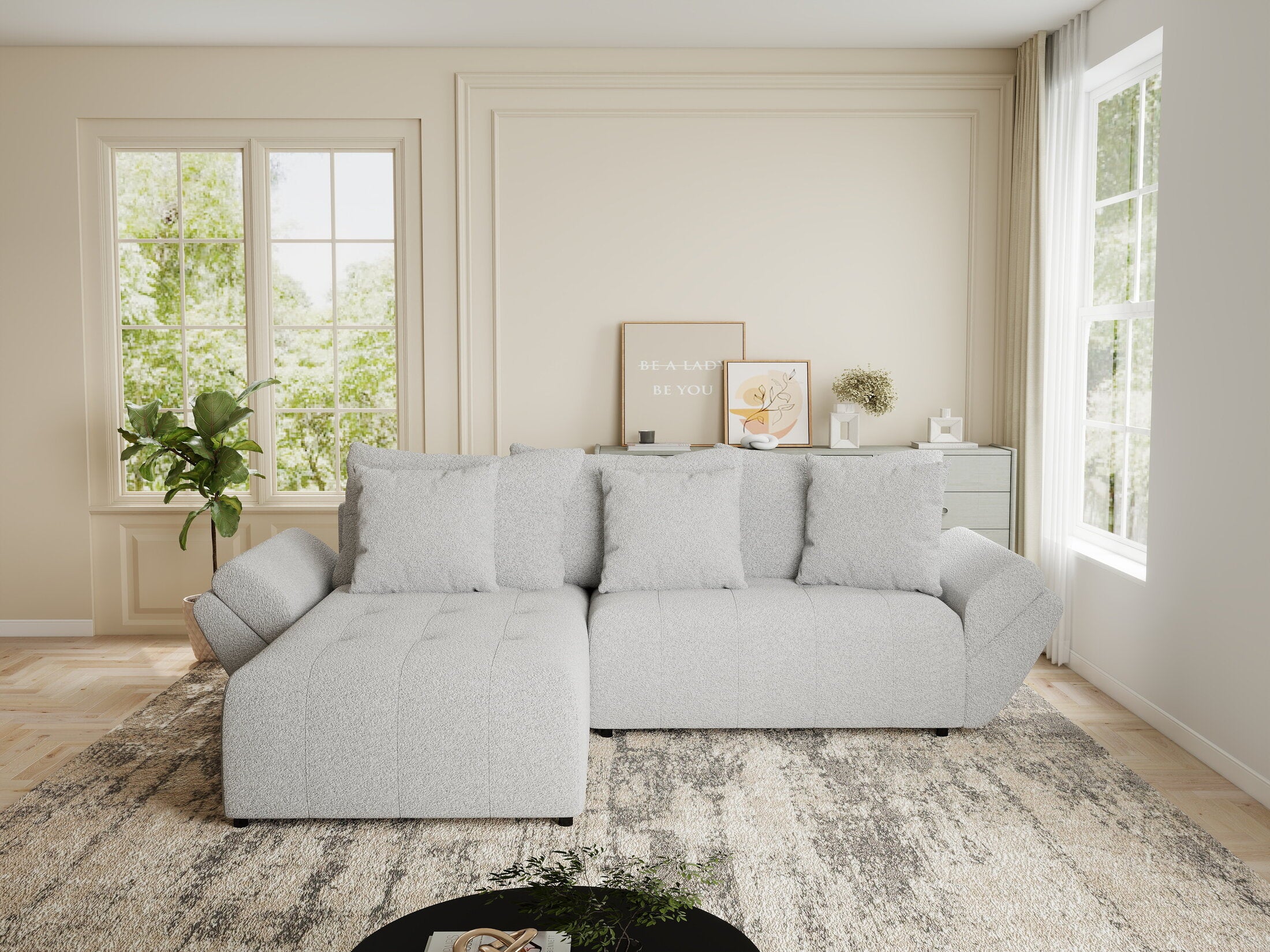 Colțar extensibil dumonde cu ladă de depozitare si sezut confortabil din spuma HR, Berlin Euphoria Gri 280x185 cm