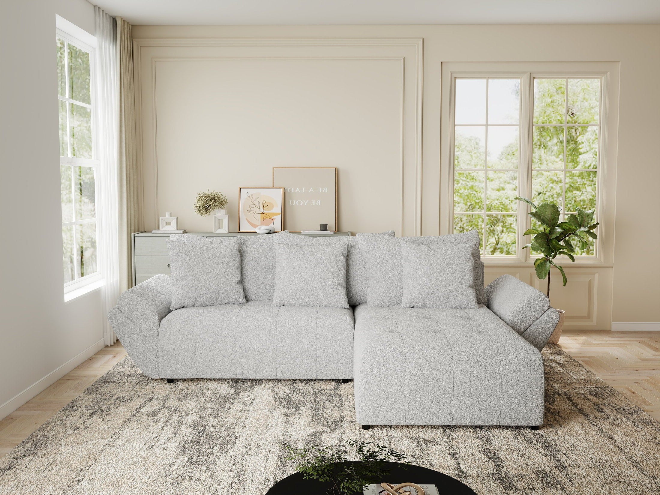 Colțar extensibil dumonde cu ladă de depozitare si sezut confortabil din spuma HR, Berlin Euphoria Gri 280x185 cm II