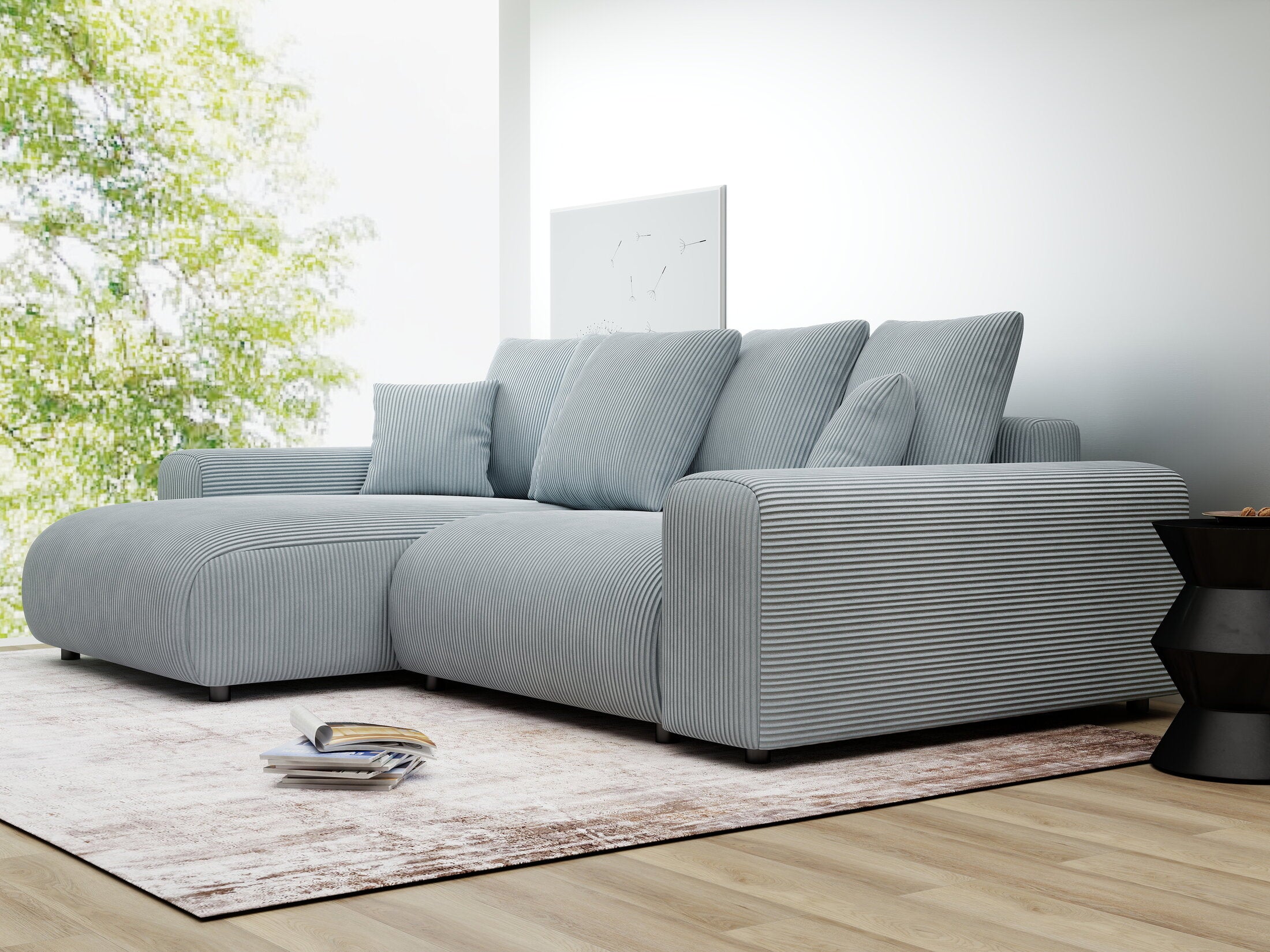 Colțar extensibil dumonde cu ladă de depozitare și șezut confortabil din spumă HR, Luma Zoom Gri Mint 255x168 cm