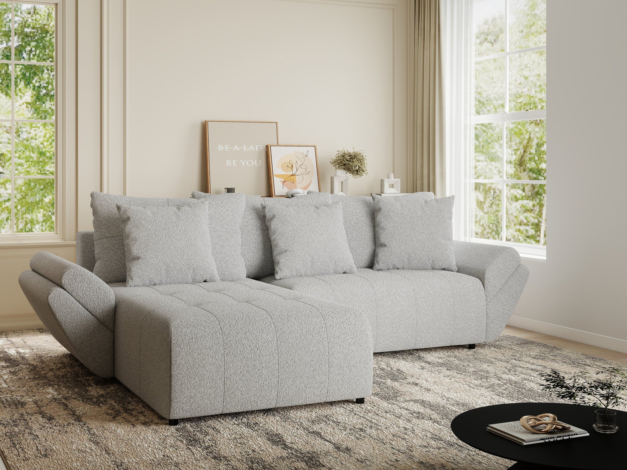 Colțar extensibil dumonde cu ladă de depozitare si sezut confortabil din spuma HR, Berlin Euphoria Gri 280x185 cm