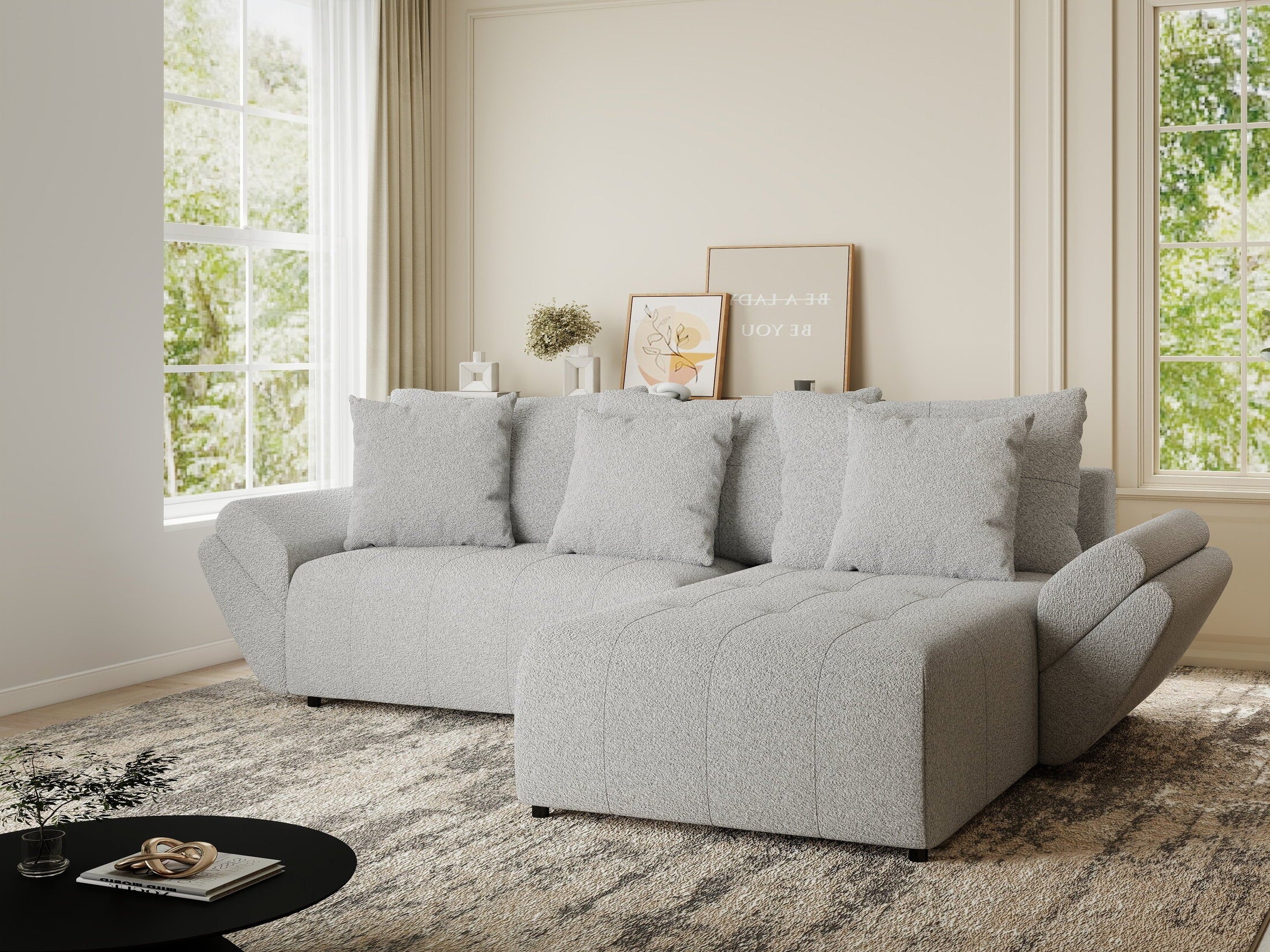 Colțar extensibil dumonde cu ladă de depozitare si sezut confortabil din spuma HR, Berlin Euphoria Gri 280x185 cm II