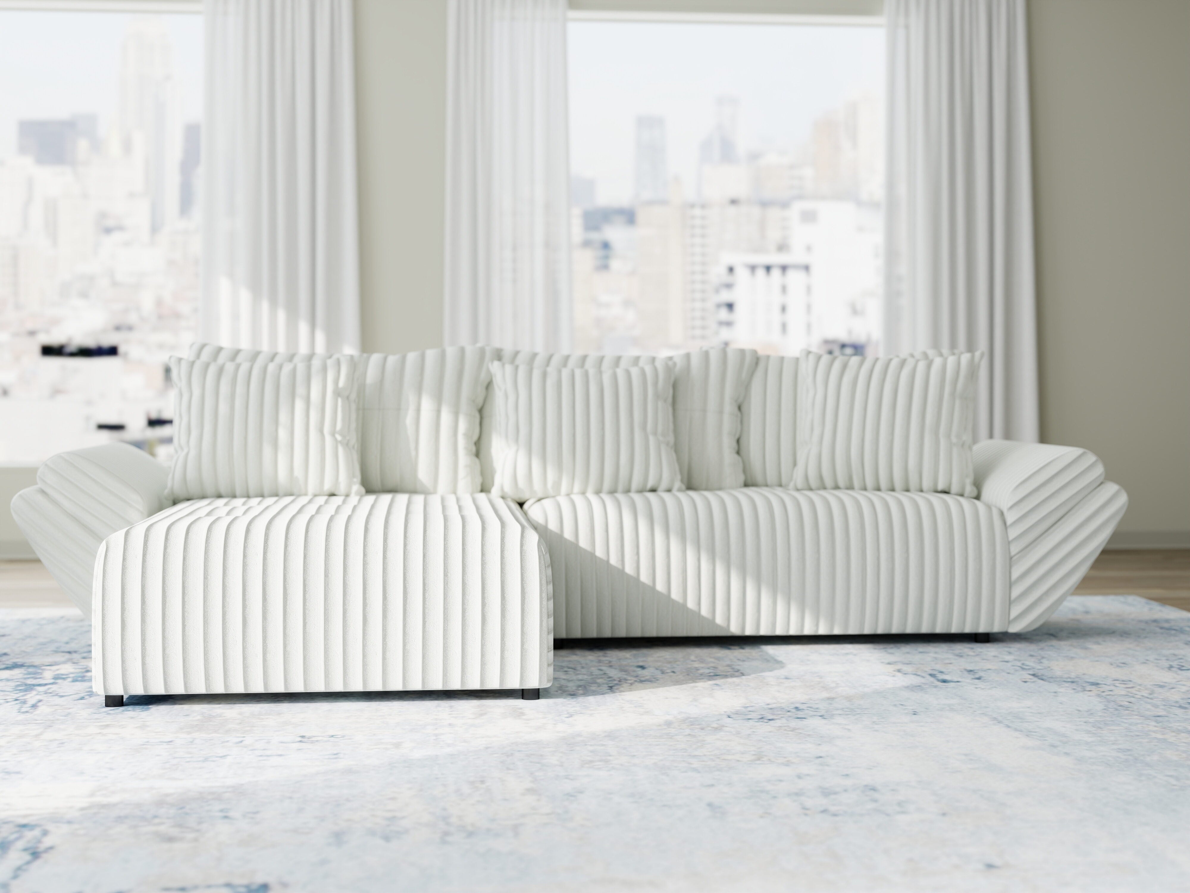 Colțar extensibil dumonde cu ladă de depozitare si sezut confortabil din spuma HR, Berlin Ambience Alb 280x185 cm