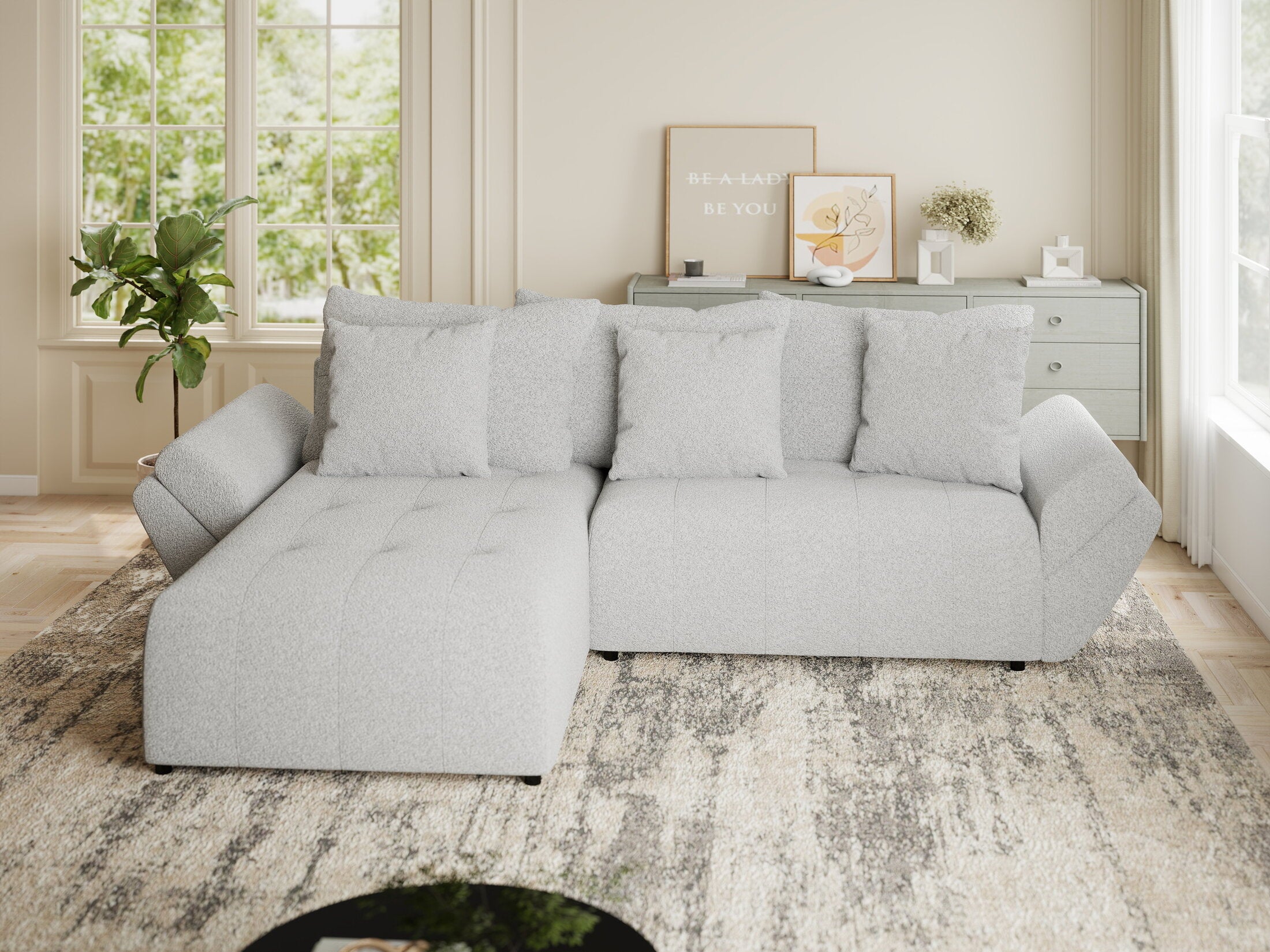 Colțar extensibil dumonde cu ladă de depozitare si sezut confortabil din spuma HR, Berlin Euphoria Gri 280x185 cm