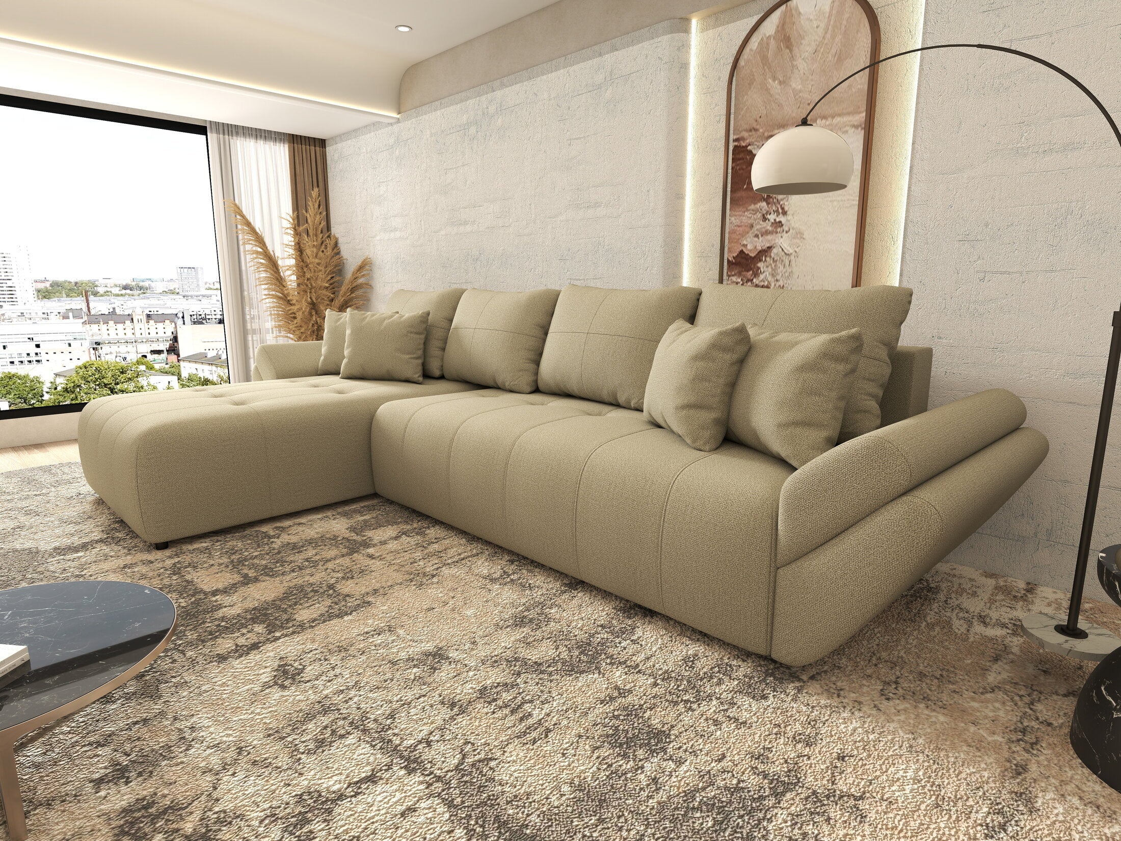 Coltar extensibil Berlin XL Enjoy Camel 350x185 cm - Dumonde.ro