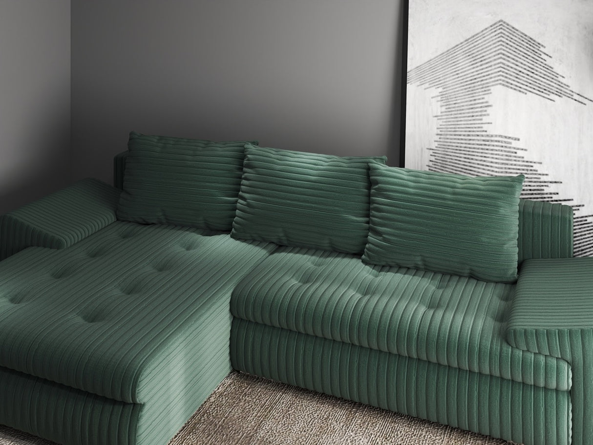 Colțar extensibil dumonde cu ladă de depozitare si sezut confortabil din spuma HR, Leonardo Ambience Verde 255x193 cm