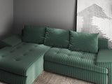 Colțar extensibil dumonde cu ladă de depozitare si sezut confortabil din spuma HR, Leonardo Ambience Verde 255x193 cm
