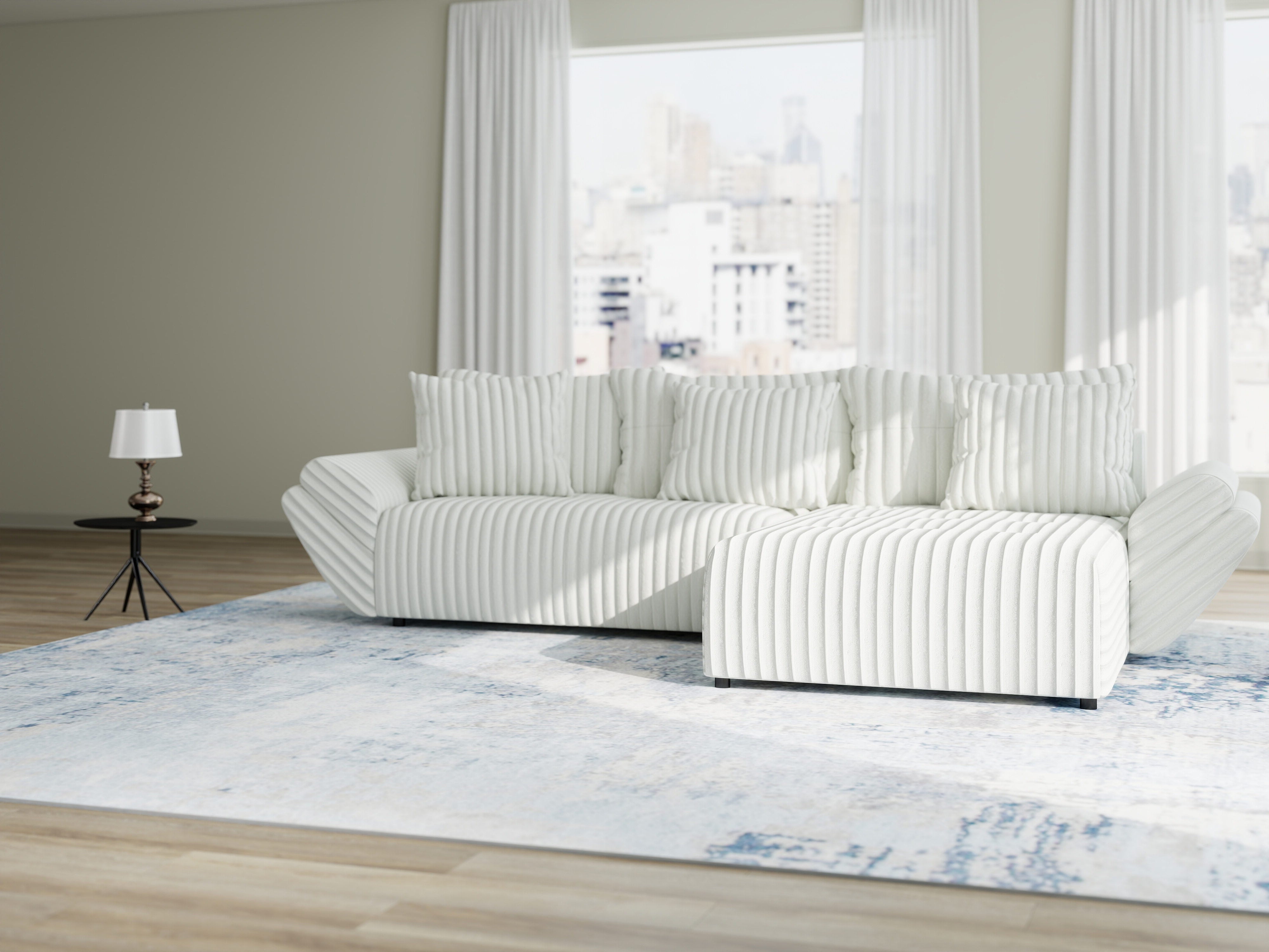 Colțar extensibil dumonde cu ladă de depozitare si sezut confortabil din spuma HR, Berlin Ambience Alb 280x185 cm II