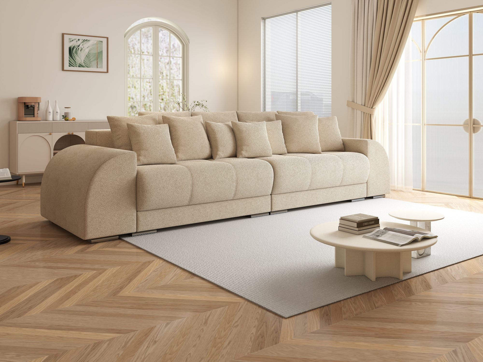 Canapea extensibilă dumonde cu 2 lăzi de depozitare si sezut confortabil din spuma high-density, Verona Quelle Bej 05 310x100 cm