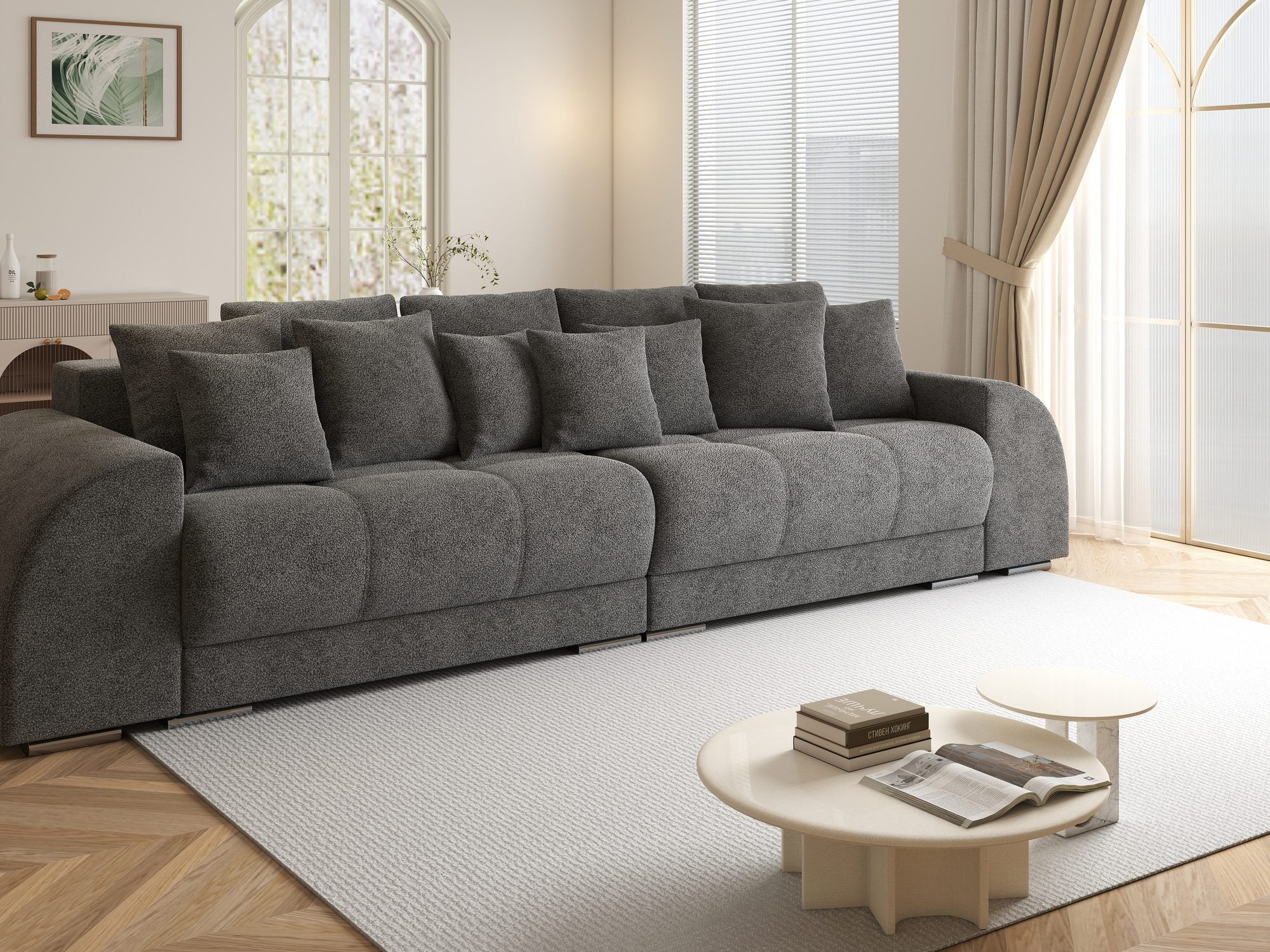 Canapea extensibilă dumonde cu 2 lăzi de depozitare si sezut confortabil din spuma high-density, Verona Quelle Gri 92 310x100 cm