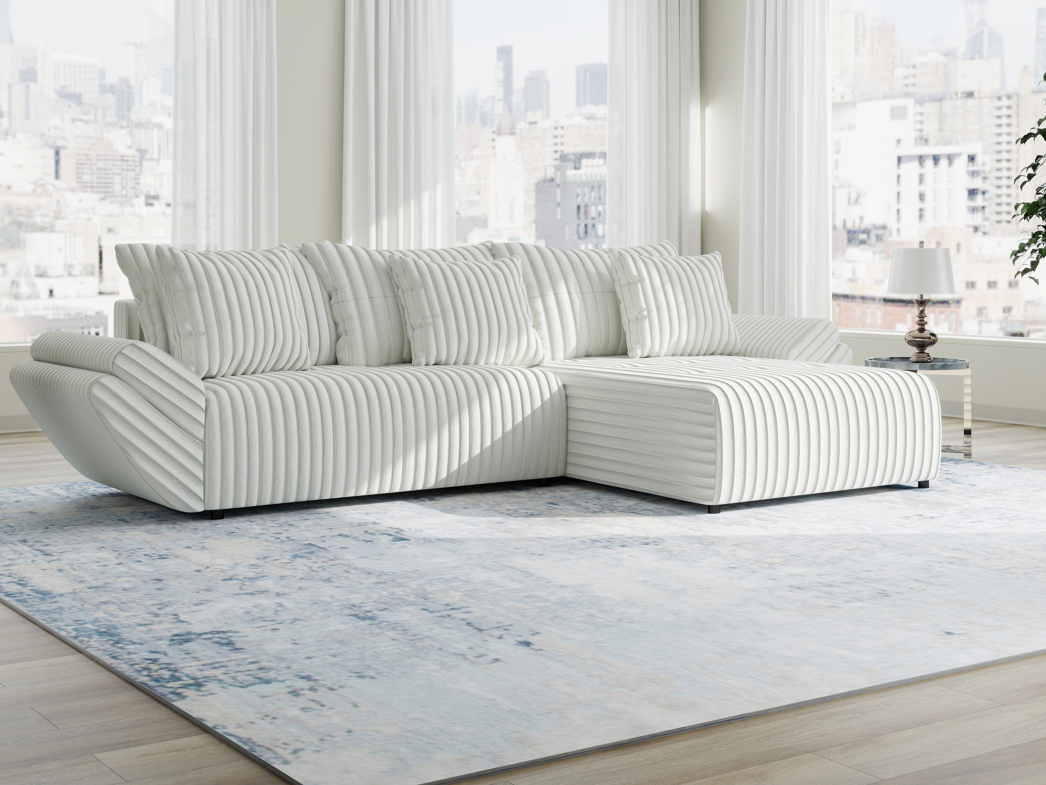 Colțar extensibil dumonde cu ladă de depozitare si sezut confortabil din spuma HR, Berlin Ambience Alb 280x185 cm II