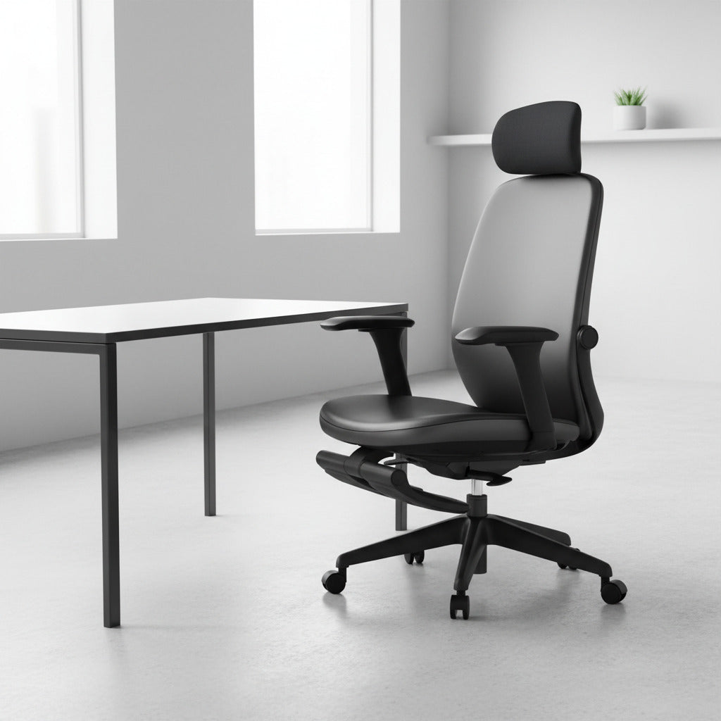 Scaun ergonomic profesional modern Senda dumonde, tetiera reglabila 2D, cotiere reglabile 3D ultra moi, mecanism multifunctional inclinare/blocare, suport picioare, negru