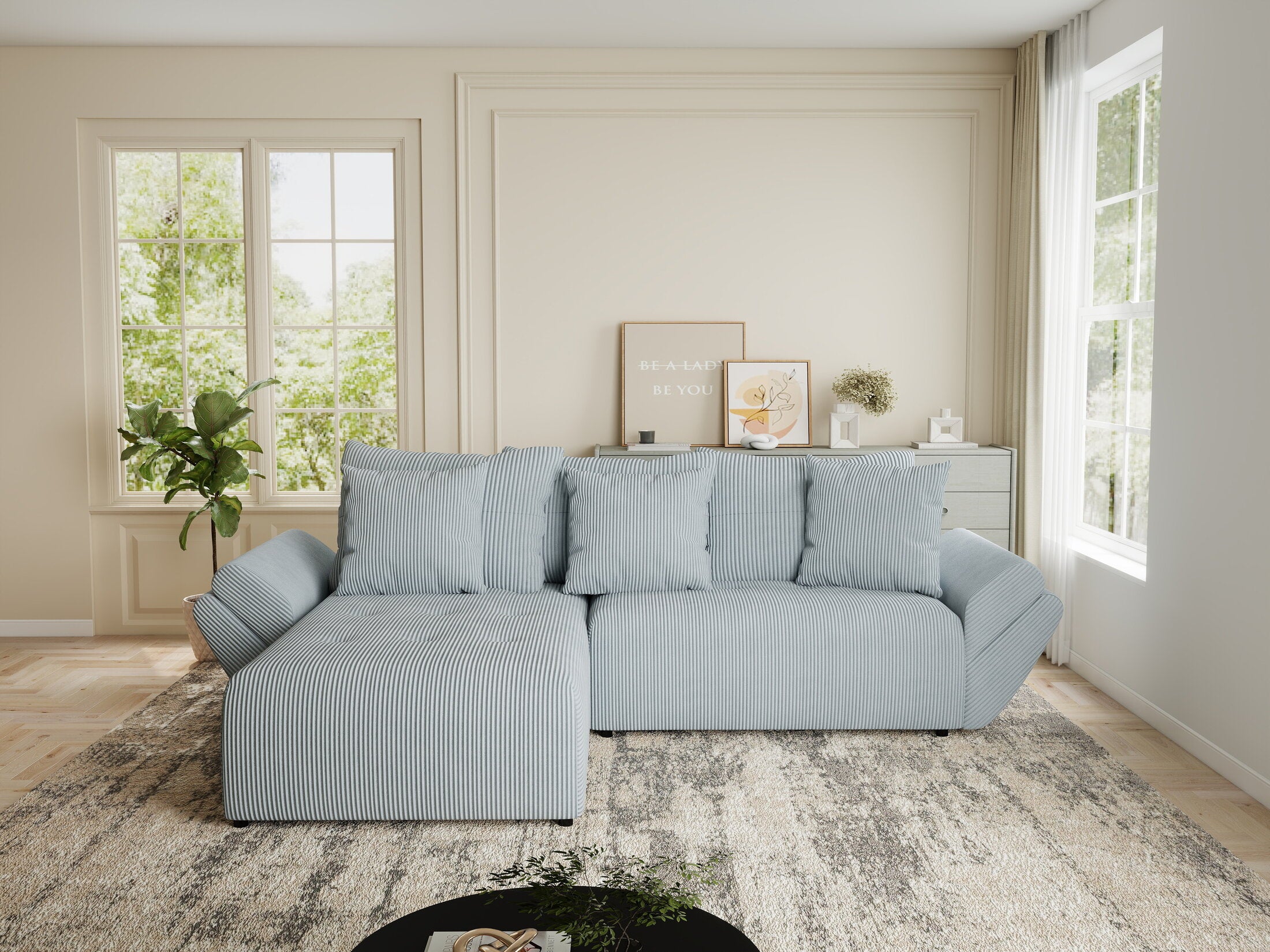 Colțar extensibil dumonde cu ladă de depozitare si sezut confortabil din spuma HR, Berlin Zoom Gri Mint 280x185 cm