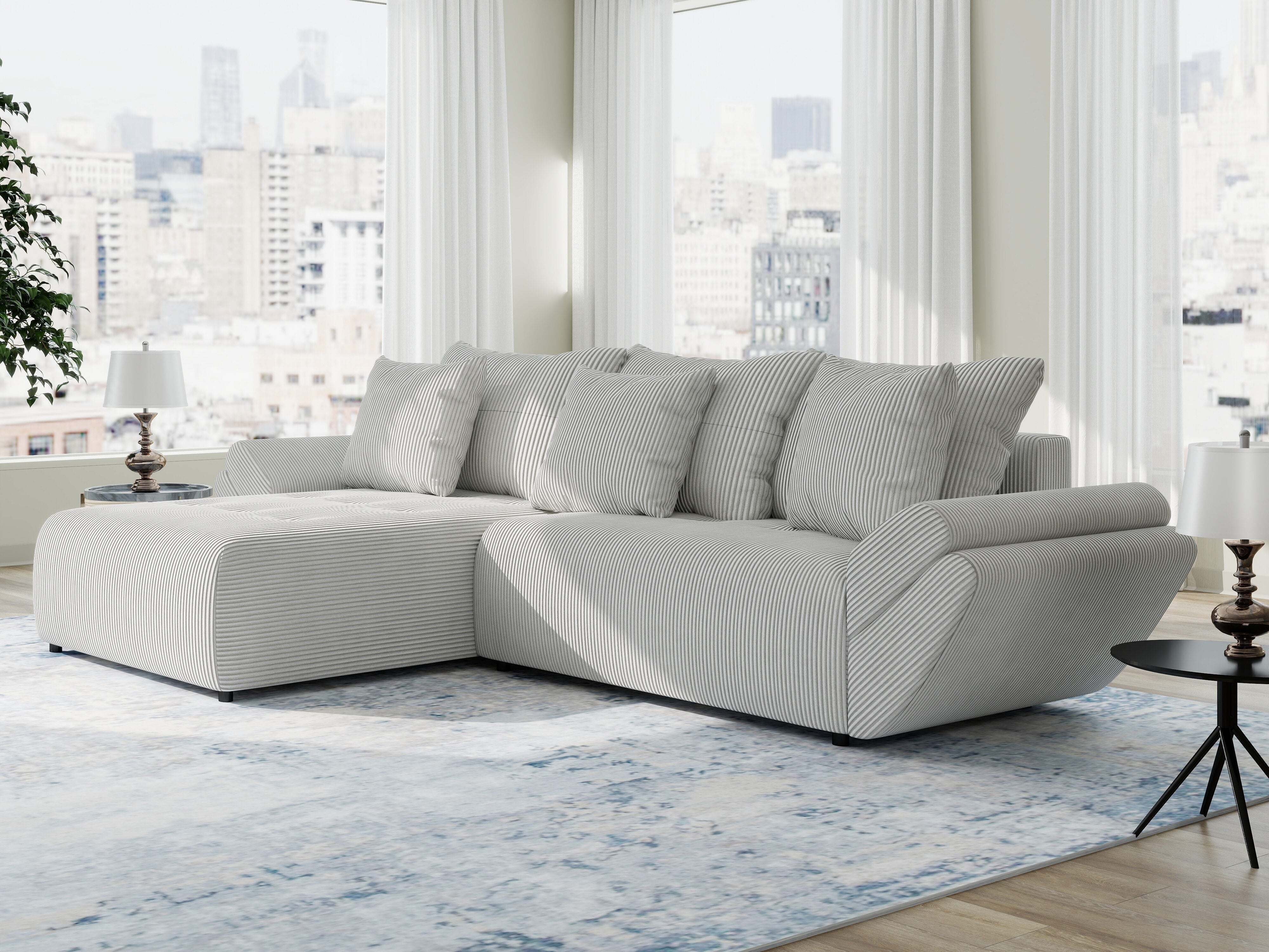 Colțar extensibil dumonde cu ladă de depozitare si sezut confortabil din spuma HR, Berlin Zoom Gri 280x185 cm II