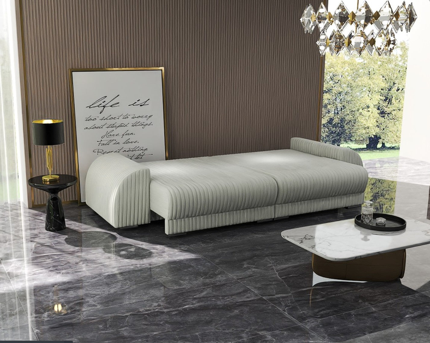 Canapea extensibilă dumonde cu 2 lăzi de depozitare si sezut confortabil din spuma HR, Verona Ambiance Ivory 310x100 cm Fabrica