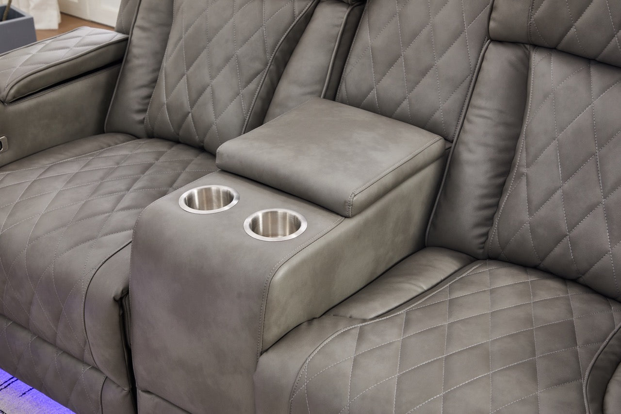 Set canapele dumonde 3+2+1, reclinere electrice, incarcare wireless, USB-C, suport pahare incalzite, lumini LED Selvar