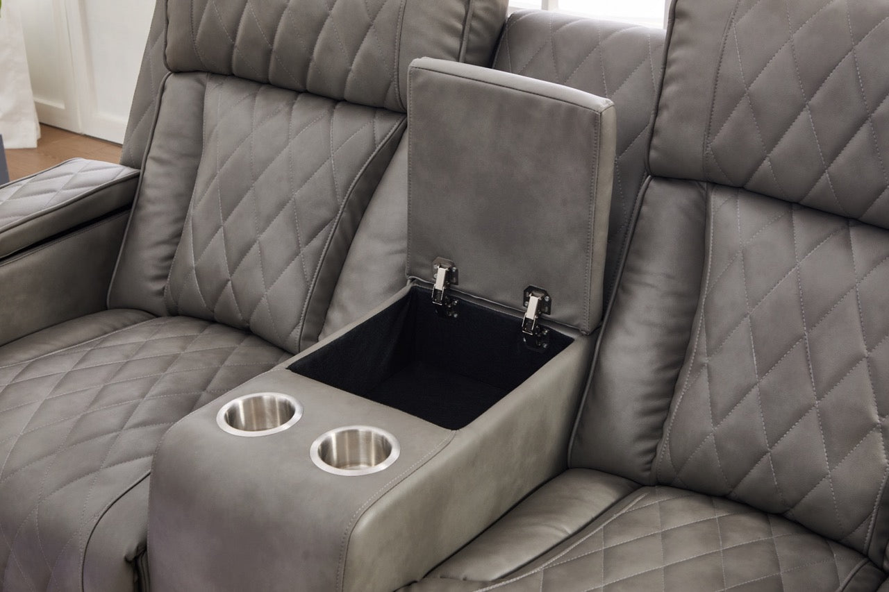 Set canapele dumonde 3+2+1, reclinere electrice, incarcare wireless, USB-C, suport pahare incalzite, lumini LED Selvar