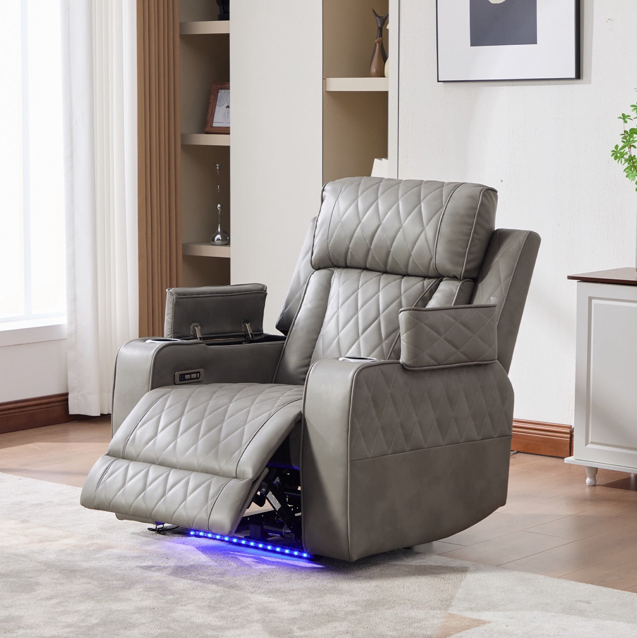 Set canapele dumonde 3+2+1, reclinere electrice, incarcare wireless, USB-C, suport pahare incalzite, lumini LED Selvar