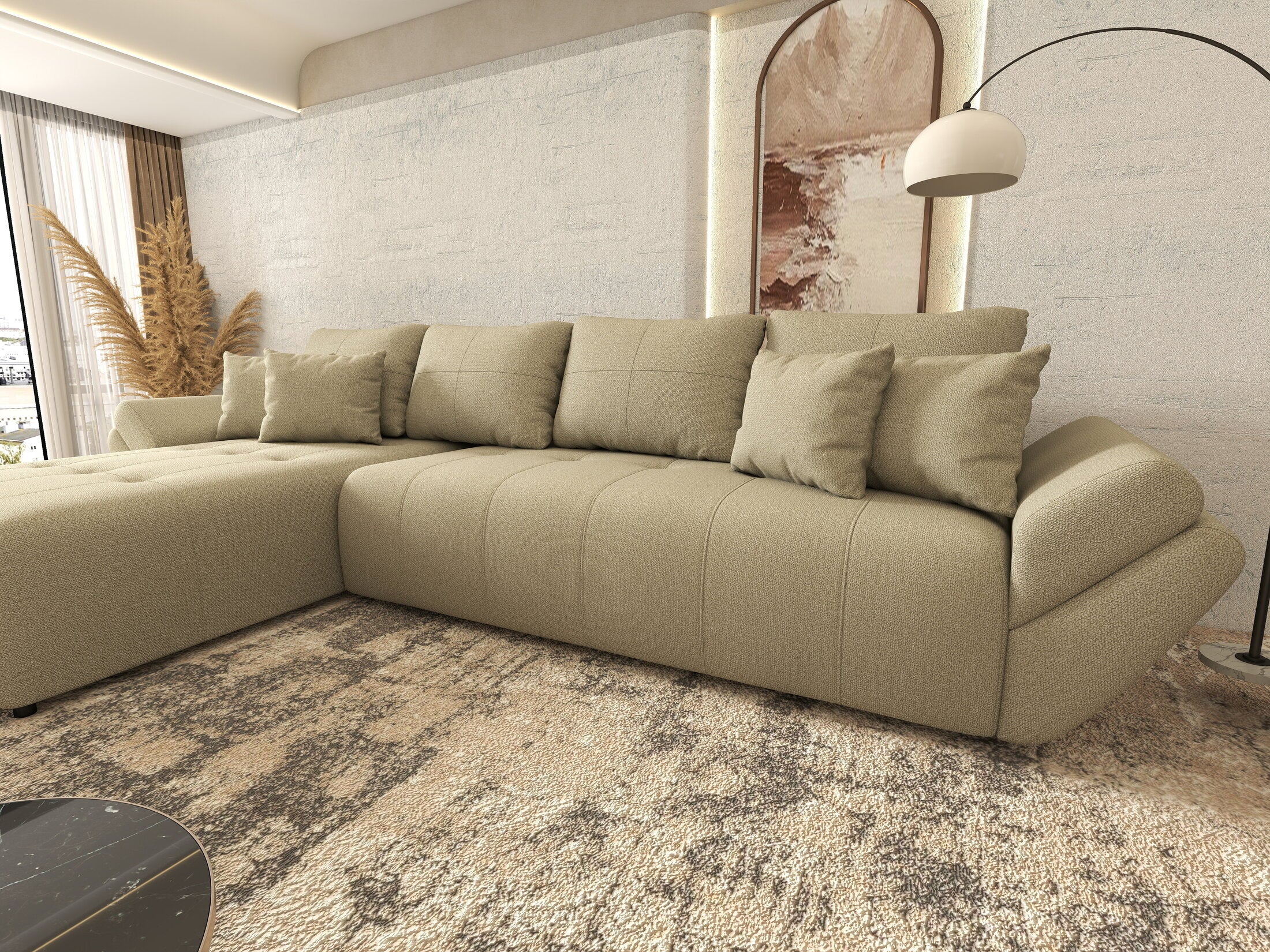 Colțar extensibil dumonde cu ladă de depozitare Berlin XL Enjoy Camel 350x185 cm