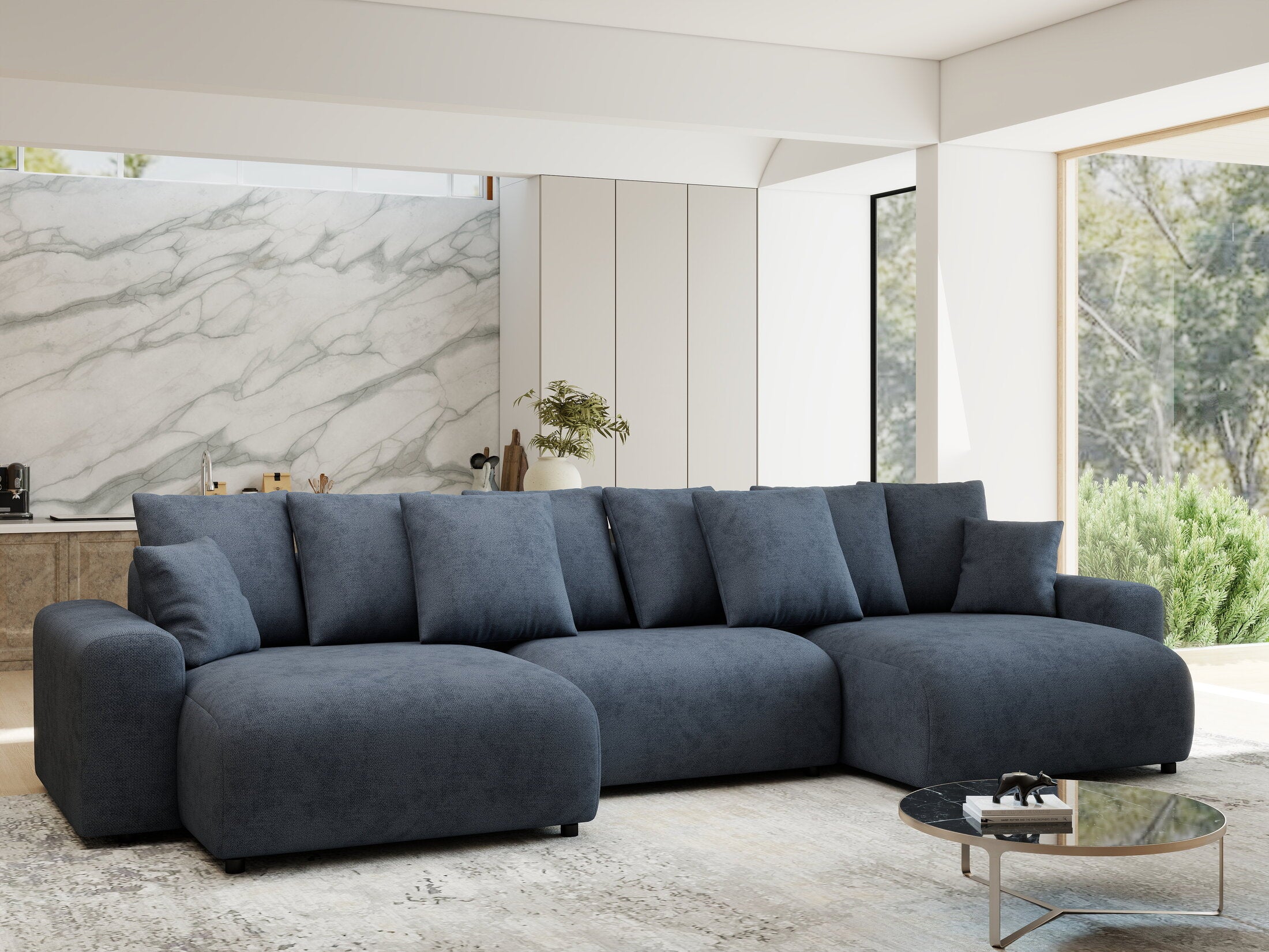 Colțar extensibil dumonde cu ladă de depozitare si sezut confortabil din spuma HR, Luma U Enjoy Antracit 336x140 cm