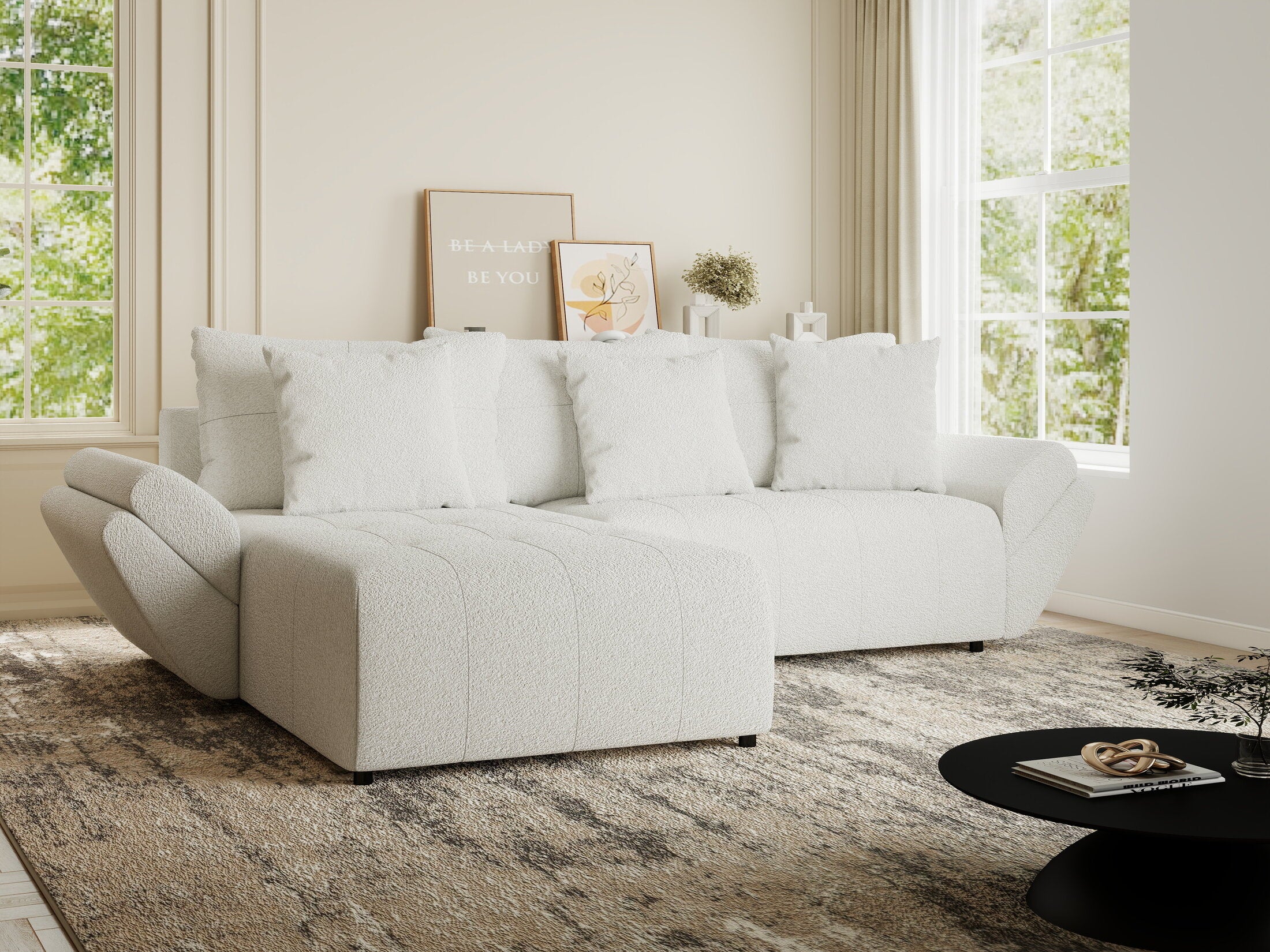 Colțar extensibil dumonde cu ladă de depozitare si sezut confortabil din spuma HR, Berlin Euphoria Alb 280x185 cm