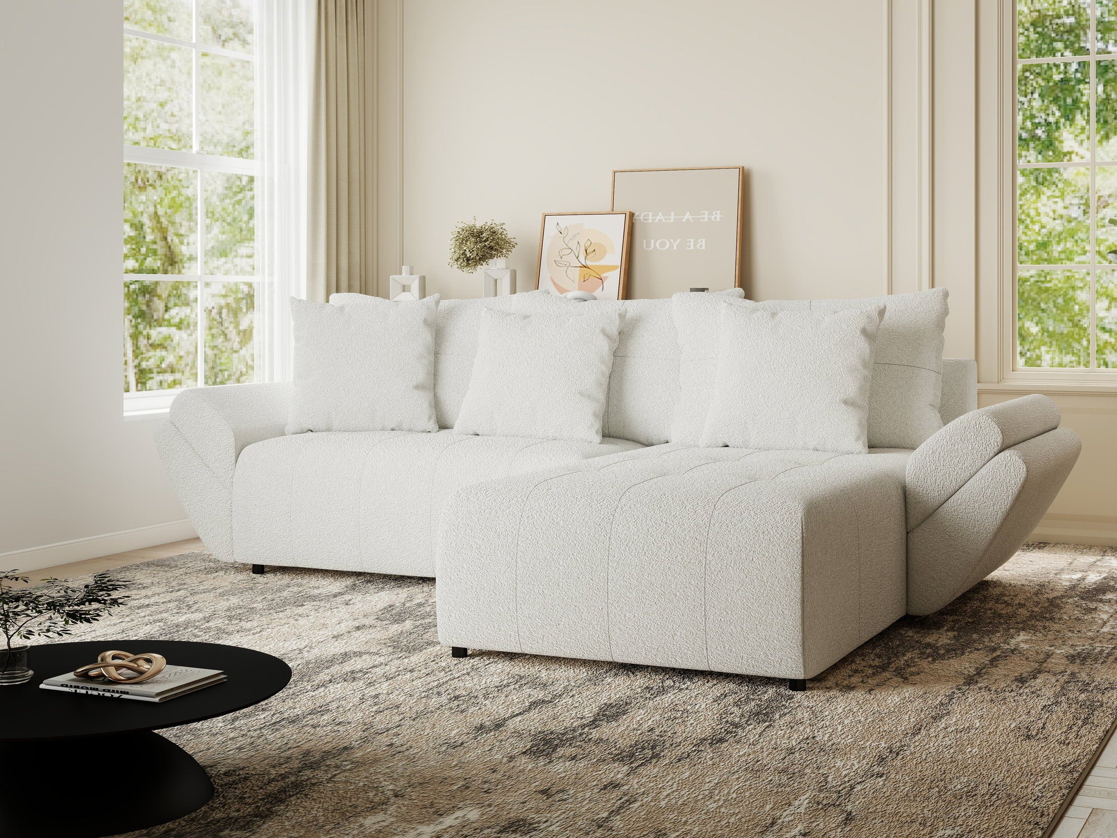 Colțar extensibil dumonde cu ladă de depozitare si sezut confortabil din spuma HR, Berlin Euphoria Alb 280x185 cm II