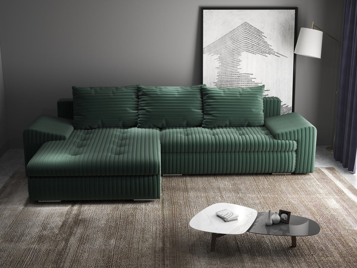 Colțar extensibil dumonde cu ladă de depozitare si sezut confortabil din spuma HR, Leonardo Ambience Verde 255x193 cm