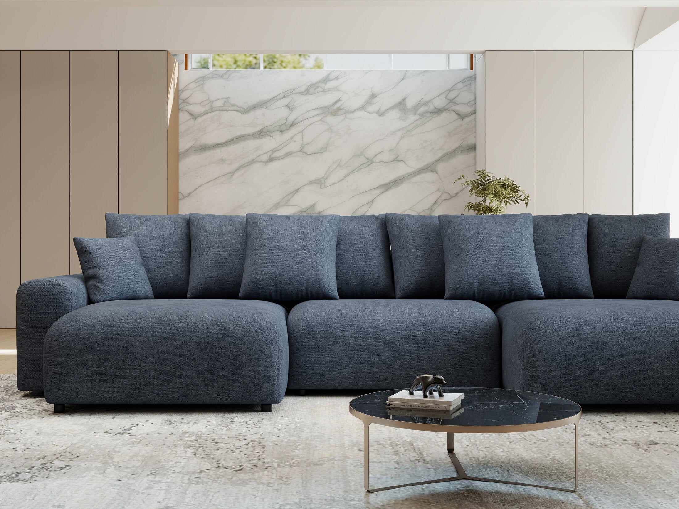 Colțar extensibil dumonde cu ladă de depozitare si sezut confortabil din spuma HR, Luma U Enjoy Antracit 336x140 cm