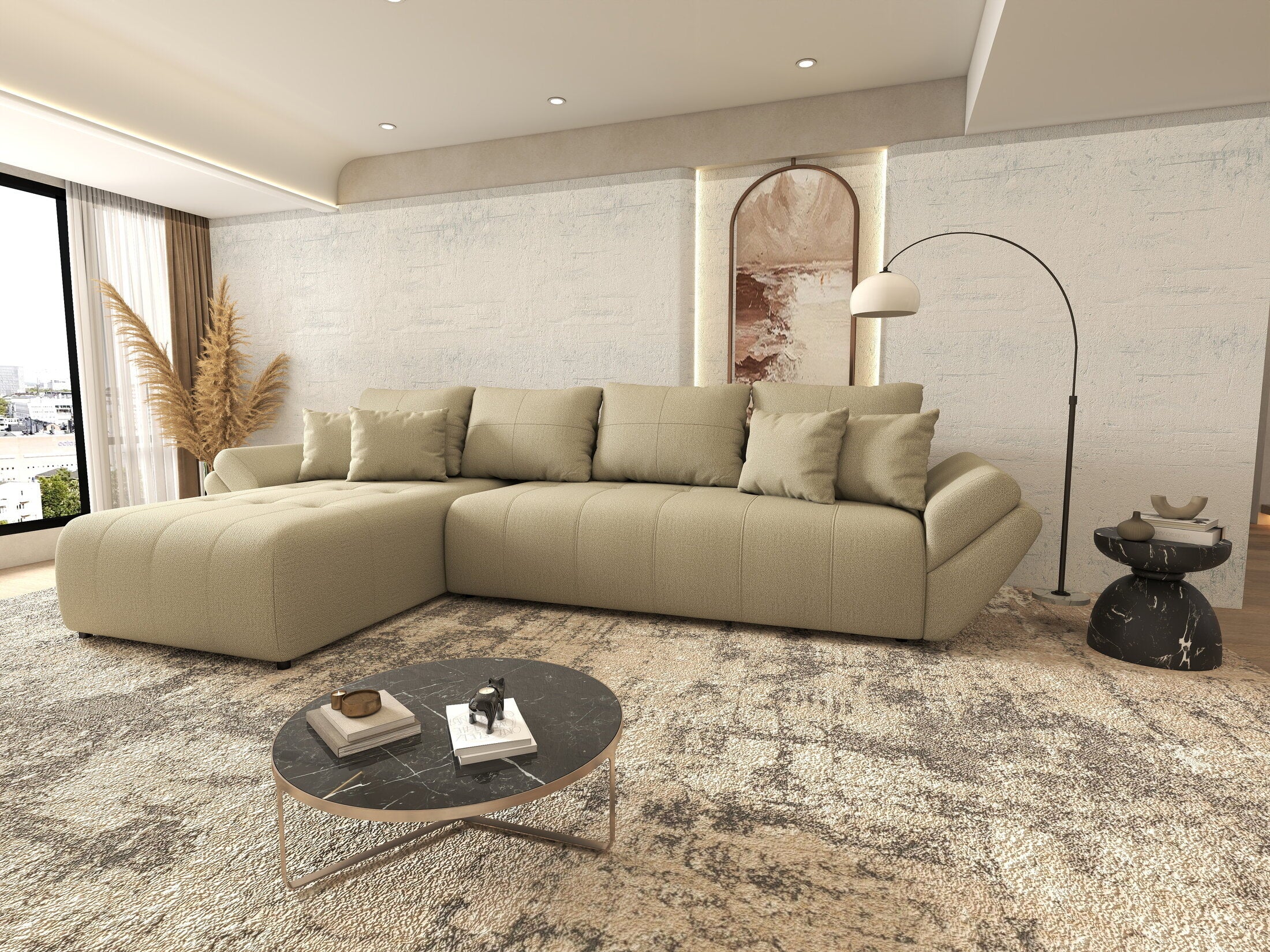 Colțar extensibil dumonde cu ladă de depozitare Berlin XL Enjoy Camel 350x185 cm