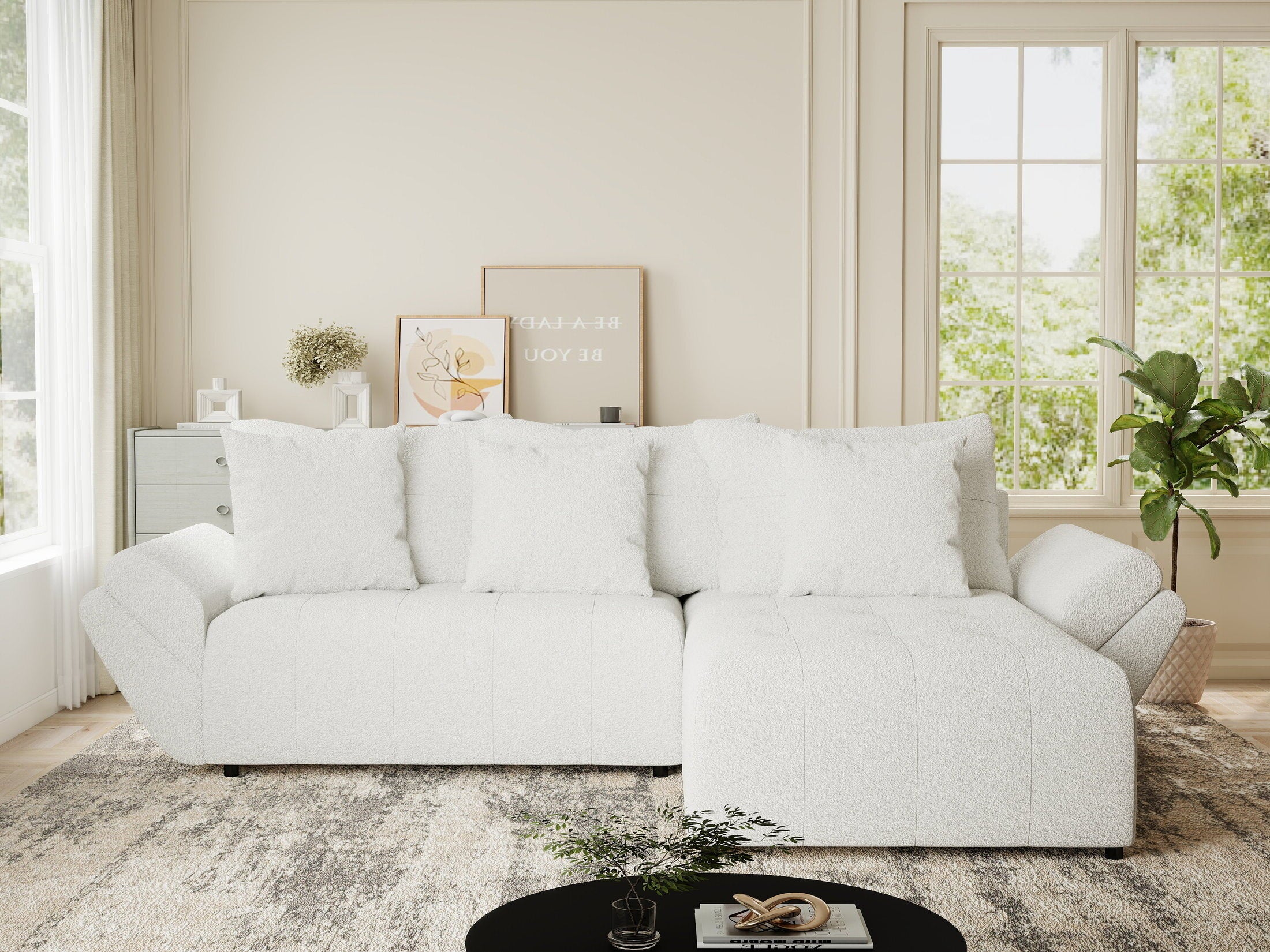 Colțar extensibil dumonde cu ladă de depozitare si sezut confortabil din spuma HR, Berlin Euphoria Alb 280x185 cm II