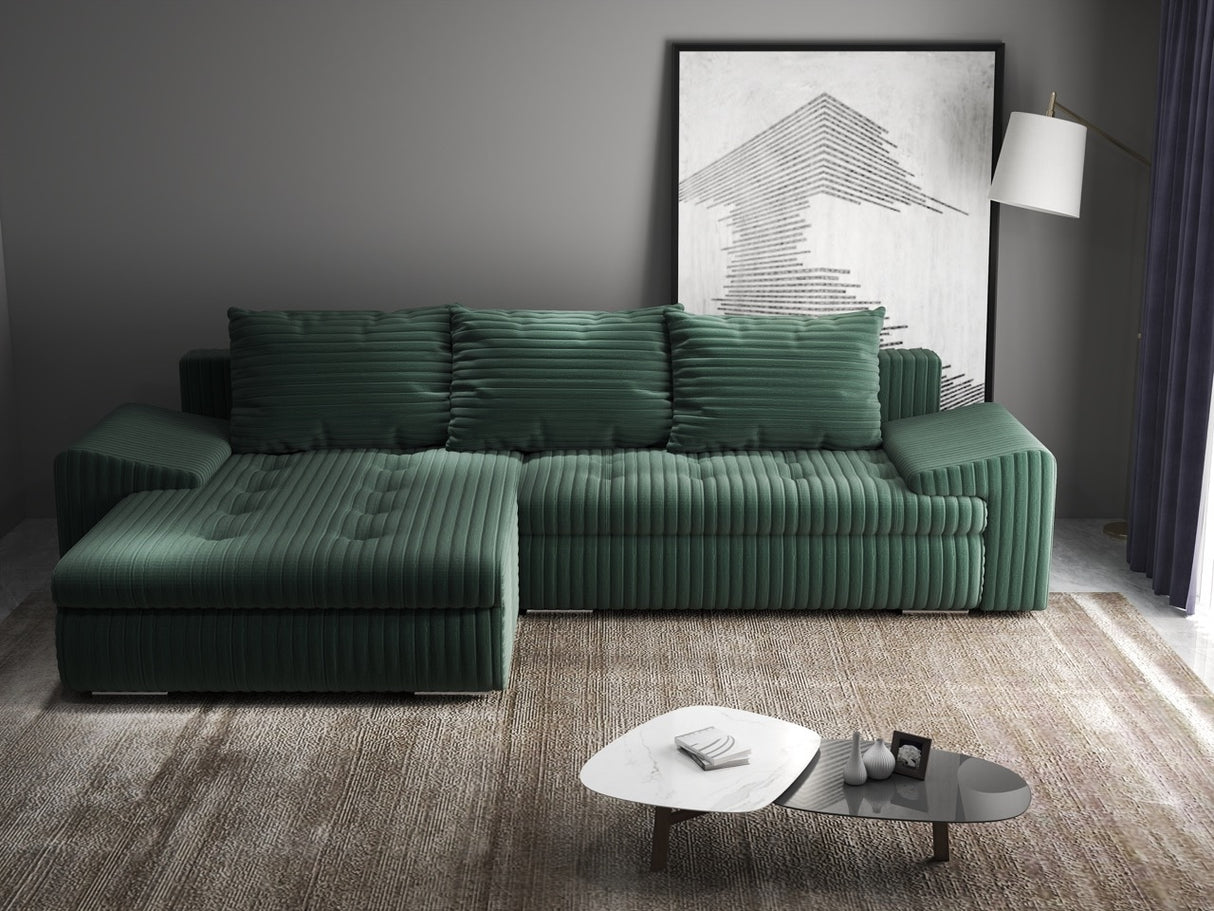 Colțar extensibil dumonde cu ladă de depozitare si sezut confortabil din spuma HR, Leonardo Ambience Verde 255x193 cm