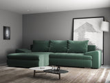 Colțar extensibil dumonde cu ladă de depozitare si sezut confortabil din spuma HR, Leonardo Ambience Verde 255x193 cm