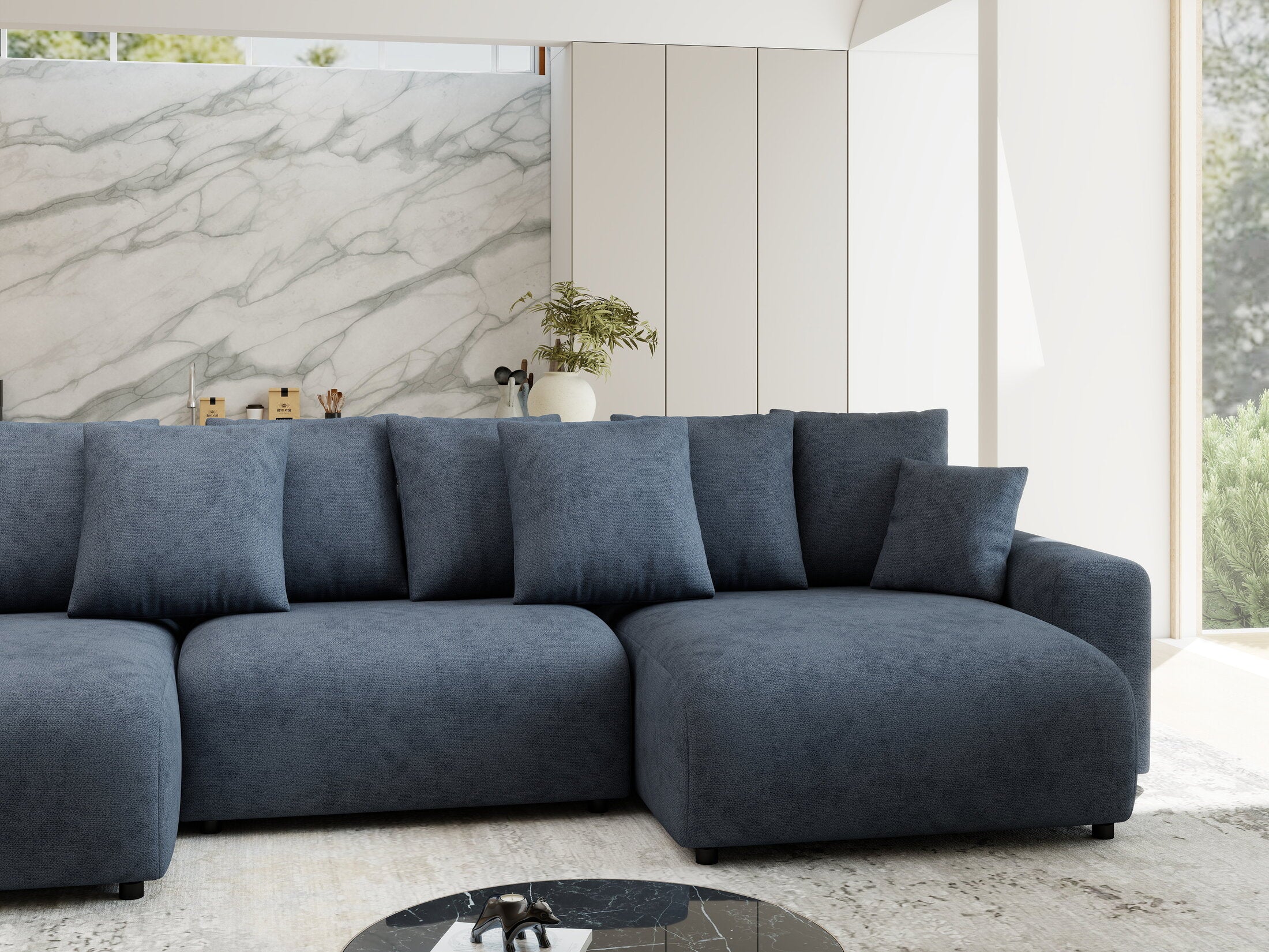 Colțar extensibil dumonde cu ladă de depozitare si sezut confortabil din spuma HR, Luma U Enjoy Antracit 336x140 cm