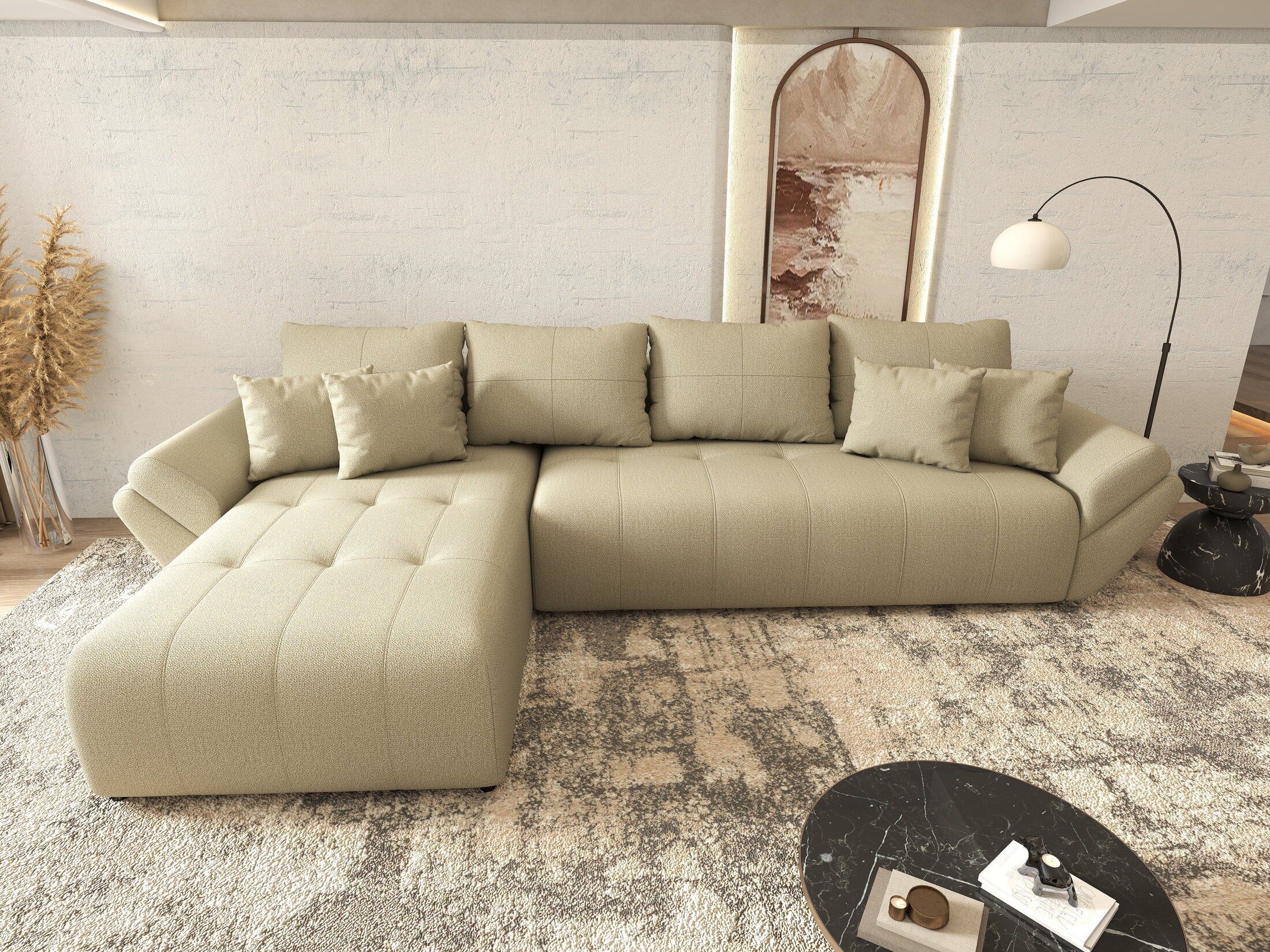 Coltar extensibil Berlin XL Enjoy Camel 350x185 cm - Dumonde.ro
