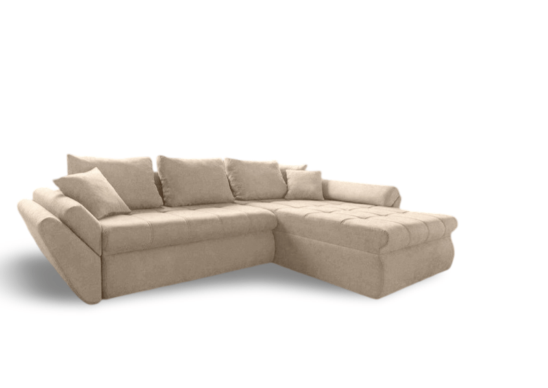 Colțar extensibil dumonde cu ladă de depozitare si sezut confortabil din spuma HR, Loana Camel II 270x185 cm