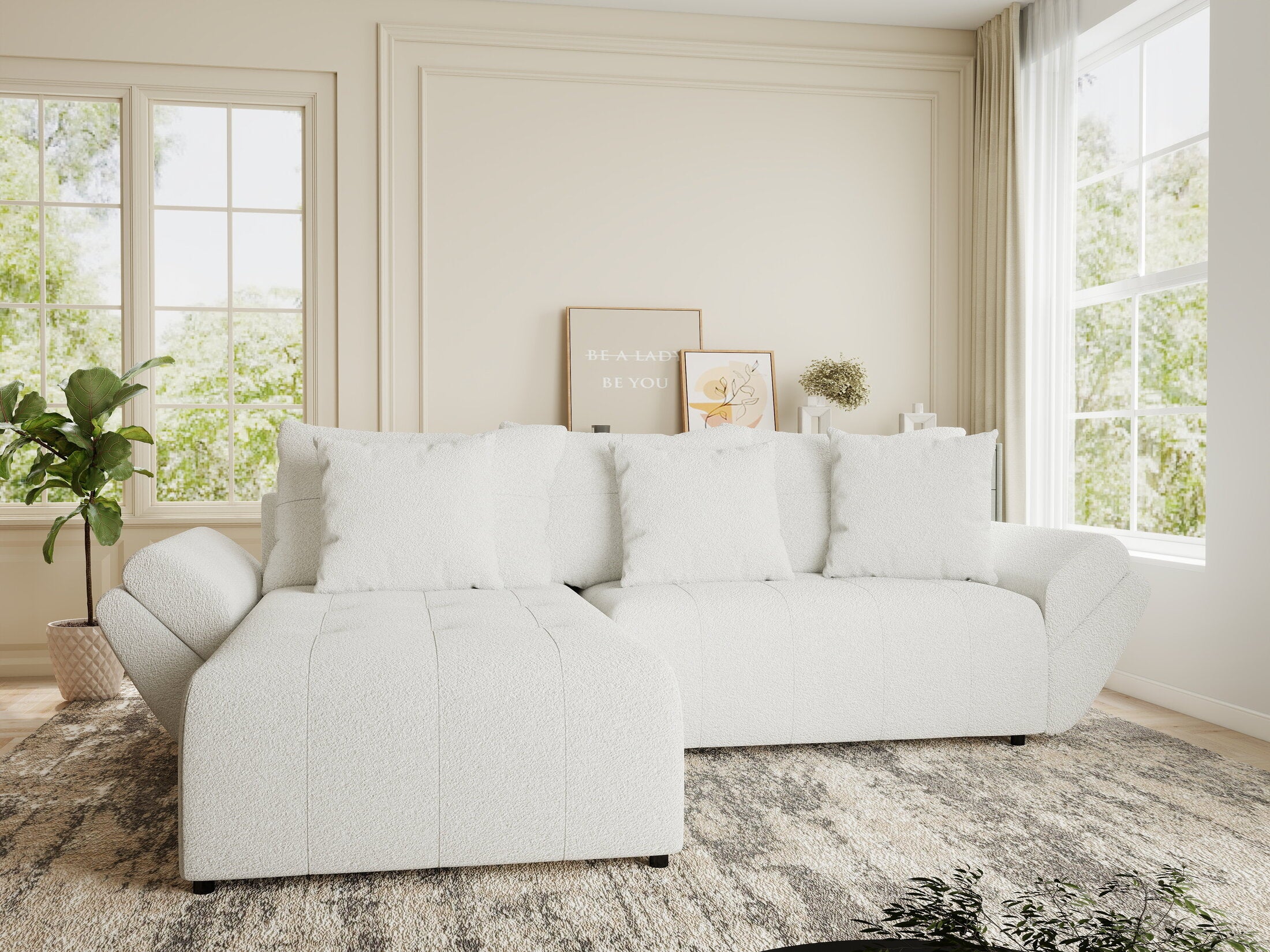 Colțar extensibil dumonde cu ladă de depozitare si sezut confortabil din spuma HR, Berlin Euphoria Alb 280x185 cm